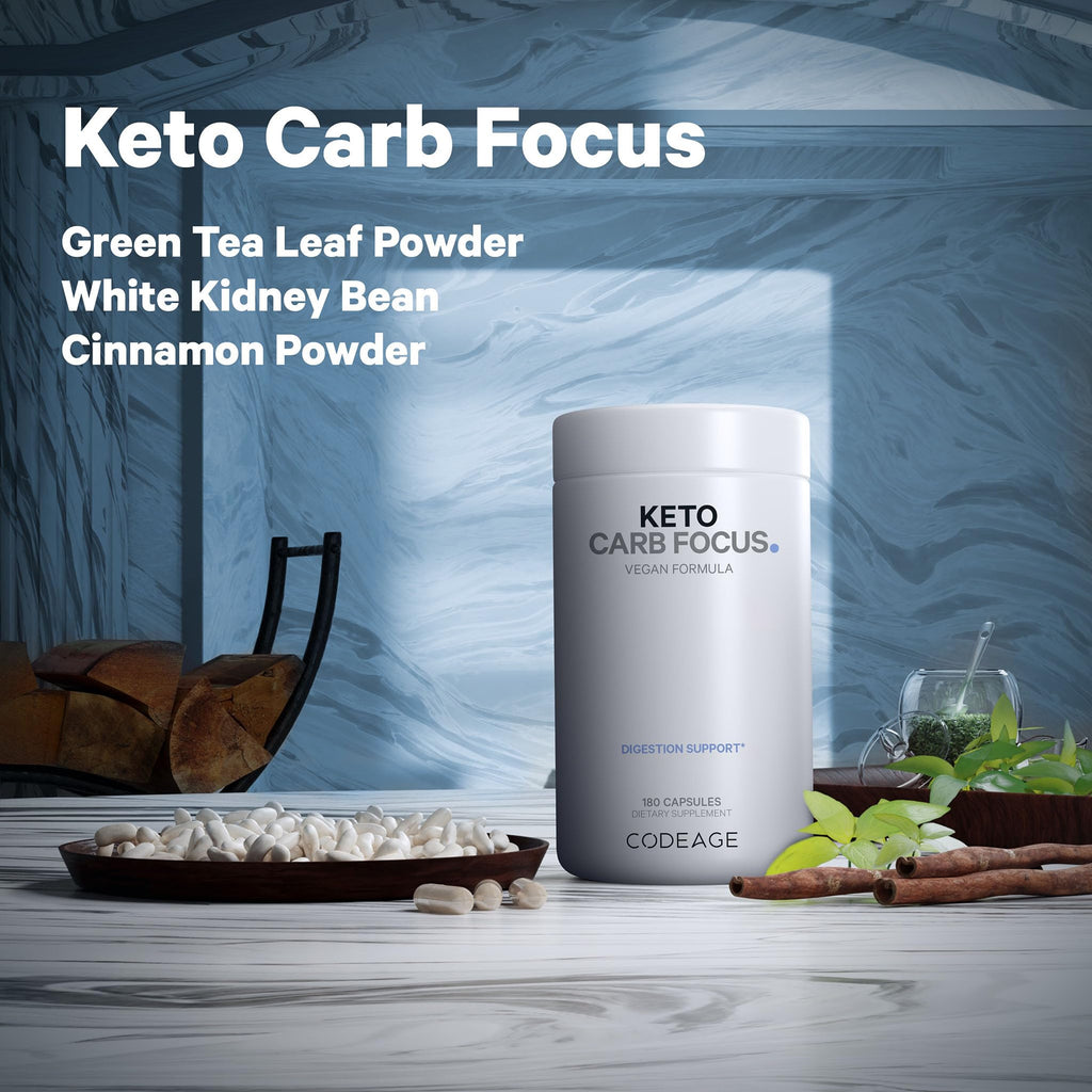 Codeage Keto Carb, White Kidney Bean, Green Tea & Cinnamon Bark Supplement, Triple Action Keto Cheat Vegan Pills, Ketogenic, Low Carb Diet Sugar, 3 Months Supply, Non-GMO, Gluten-Free, 180 Capsules Codeage Au supplements