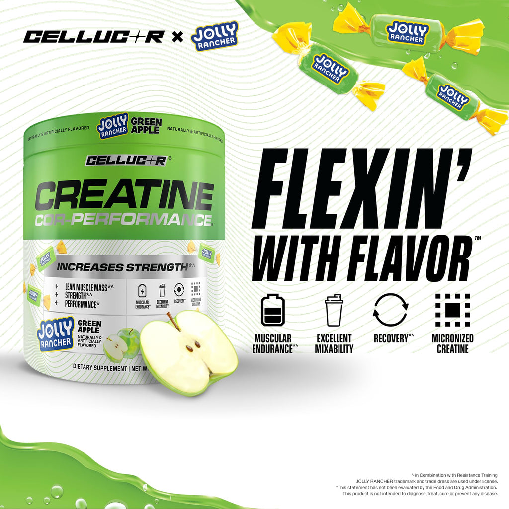 Cellucor Creatine Powder, Jolly Rancher Green Apple - Increases Strength, Lean Muscle Mass & Endurance, Micronized Creatine for Fast Absorption,