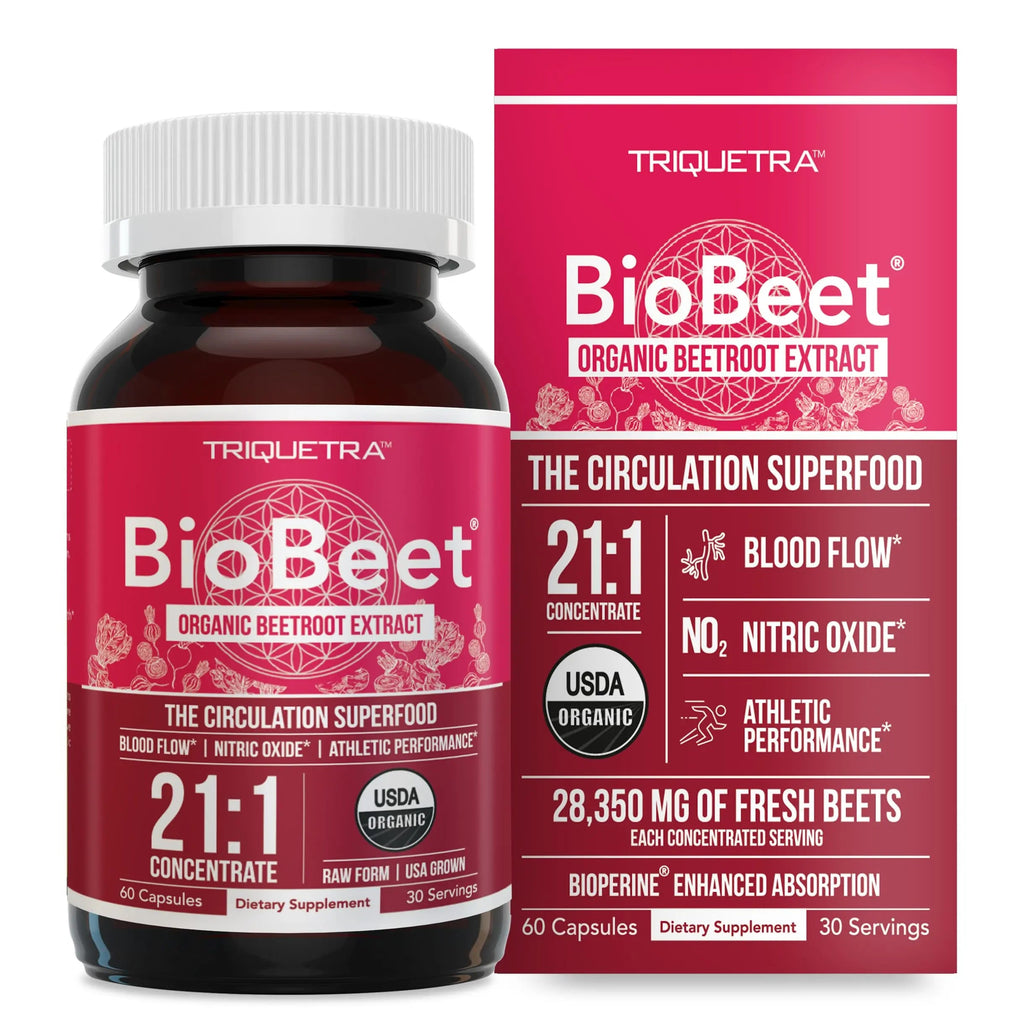 BioBeet® Max Strength Beet Root Capsules - 21:1 Concentrate, Each Serving Derived from 28,350 mg Organic Beetroot - Absorption Enhancement Triquetra Health Au supplements