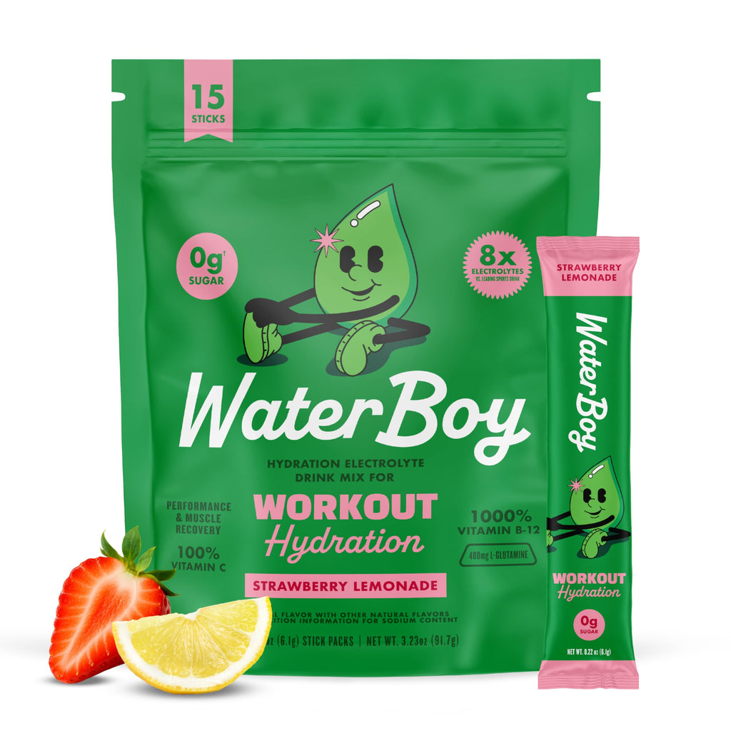 Waterboy Workout Hydration | 2,960mg Sugar Free Electrolyte Powder Packets | L-Glutamine + Vitamins | No Sugar, All Natural, Gluten Free