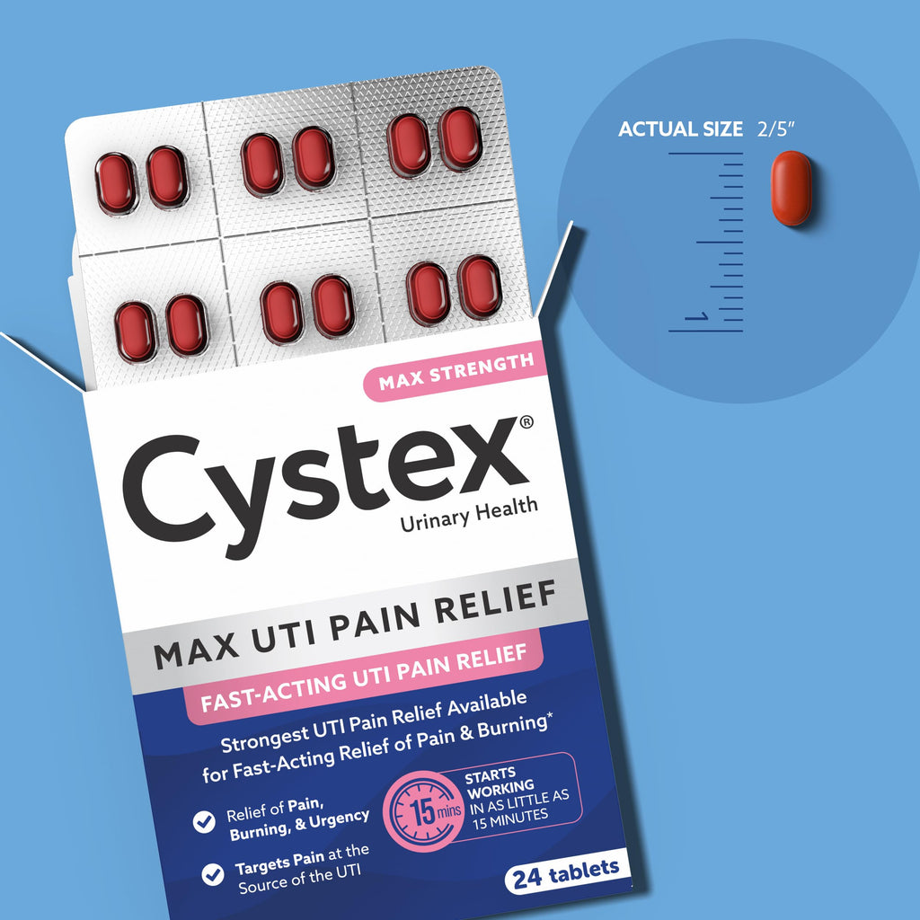 Cystex Maximum-Strength UTI Pain Relief Tablets - 99.5 mg Phenazopyridine HCl for Fast Relief of Burning, Urgency, & Bladder Discomfort - Non-Staining, Fast-Acting Formula - 24-Count Cystex Au supplements