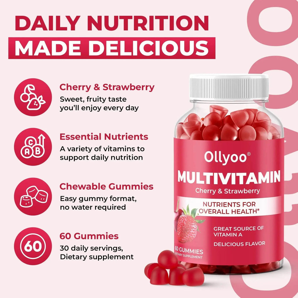 Ollyoo Multivitamin Gummies for Adults | Cherry & Strawberry Flavor | Great Source of Vitamin A & Essential Nutrients | Ollyoo Au supplements