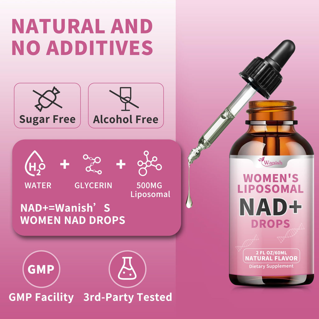 Liposomal NAD Liquid Supplement for Women, Pure 500mg NAD Nicotinamide - Cell Regeneration，Energy & Metabolism Support, Vegan,Sugar Free，Additives Free，2 Fl Oz Wanish Au supplements