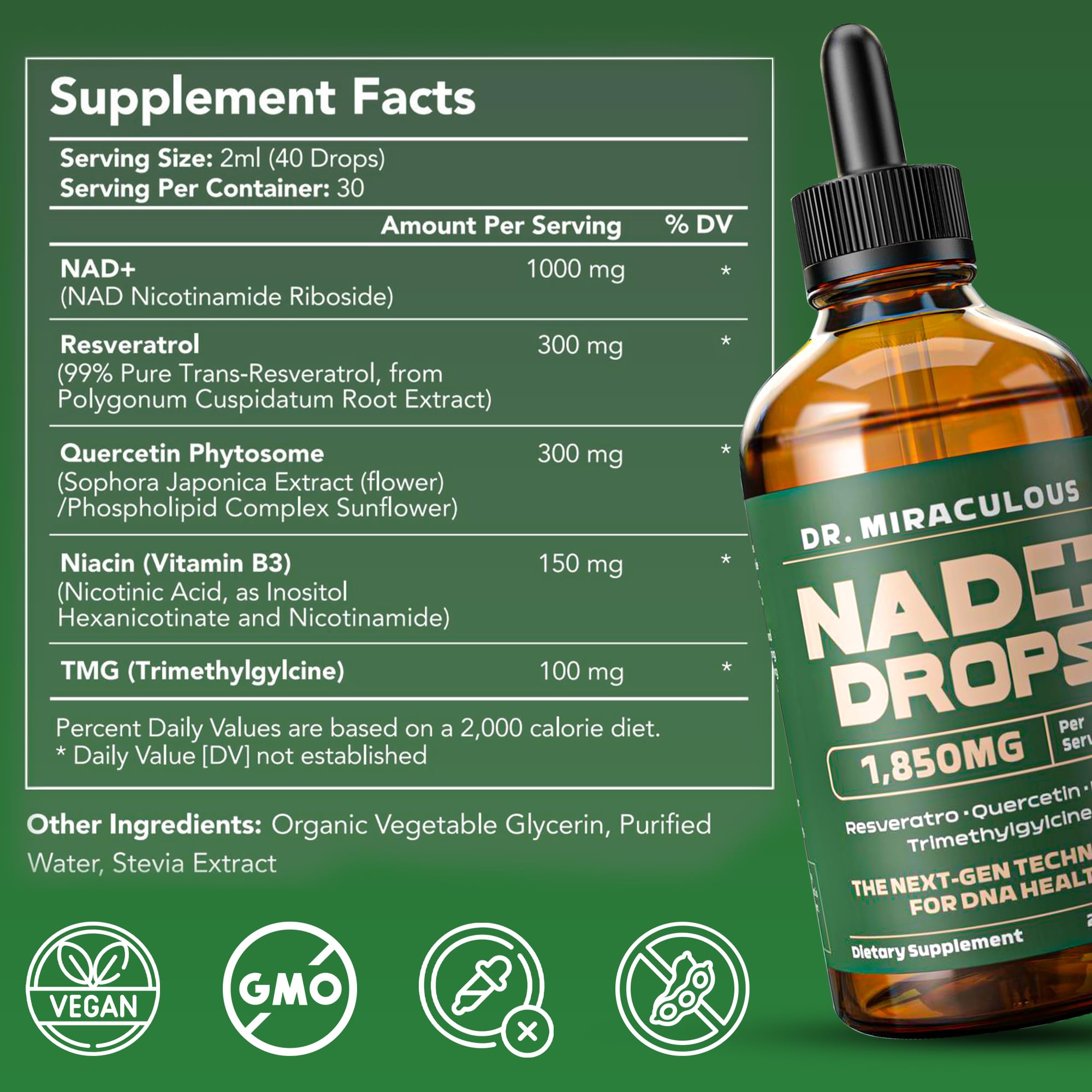 Dr. Miraculous Pure NAD+ Supplements 1850mg Liquid Drops for Women & Man | Nicotinamide Riboside Organic NAD Plus Boosting Supplement - Natural Lemon Flavor Dr. Miraculous Au supplements