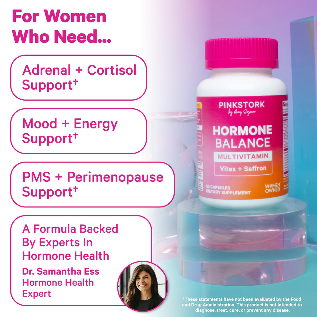 Pink Stork Hormone Balance Multivitamin for Women | 18-in-1 Vitex, Saffron, Ashwagandha, Magnesium | Mood, Energy, Cortisol, Adrenal Support | PMS, Perimenopause Support | 60 Vegan Capsules Pink Stork Au supplements