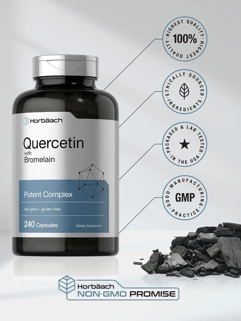 Quercetin with Bromelain Supplement | 240 Capsules | Non-GMO and Gluten Free Horbäach Au supplements