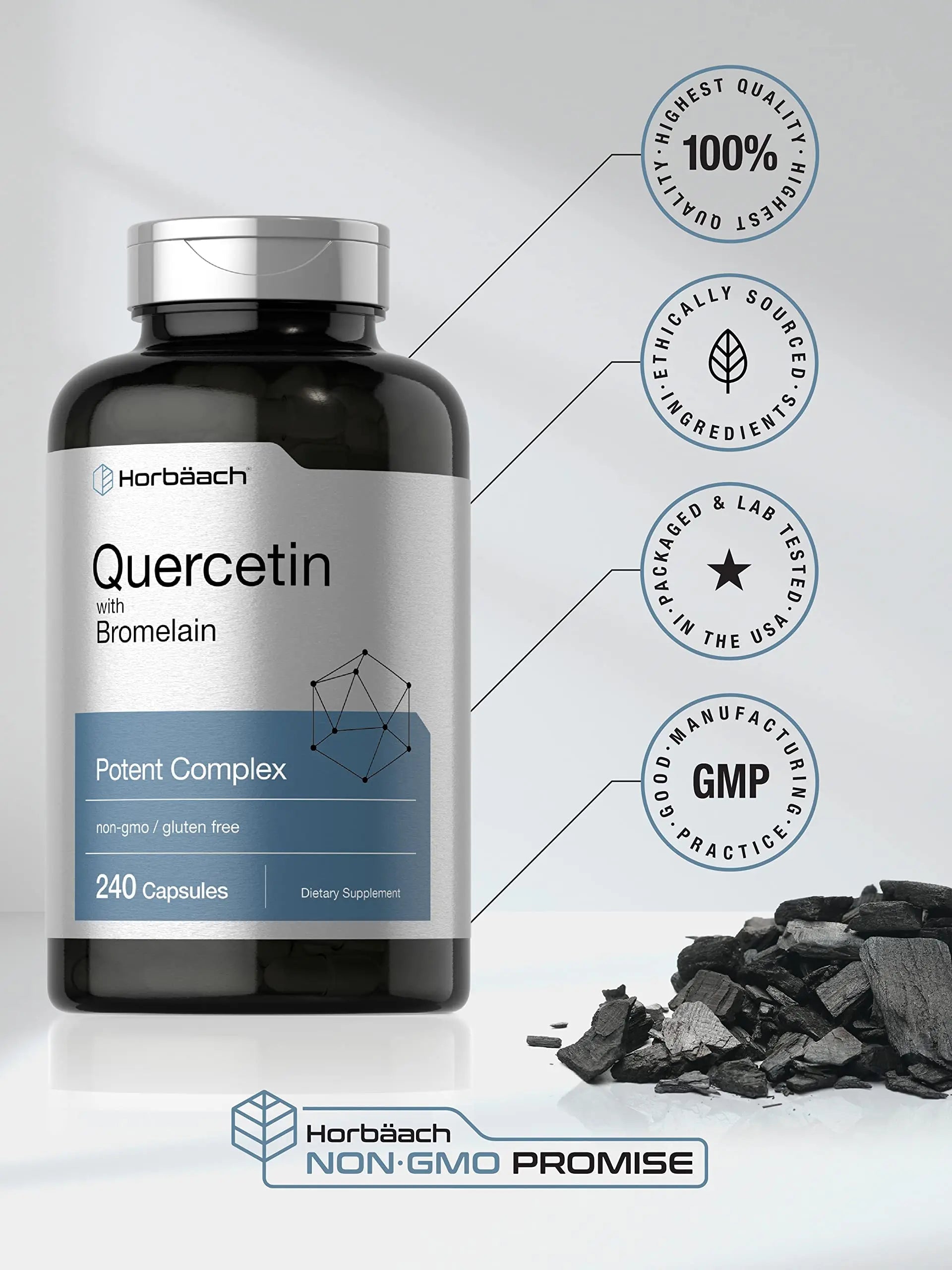 Quercetin with Bromelain Supplement | 240 Capsules | Non-GMO and Gluten Free Horbäach Au supplements