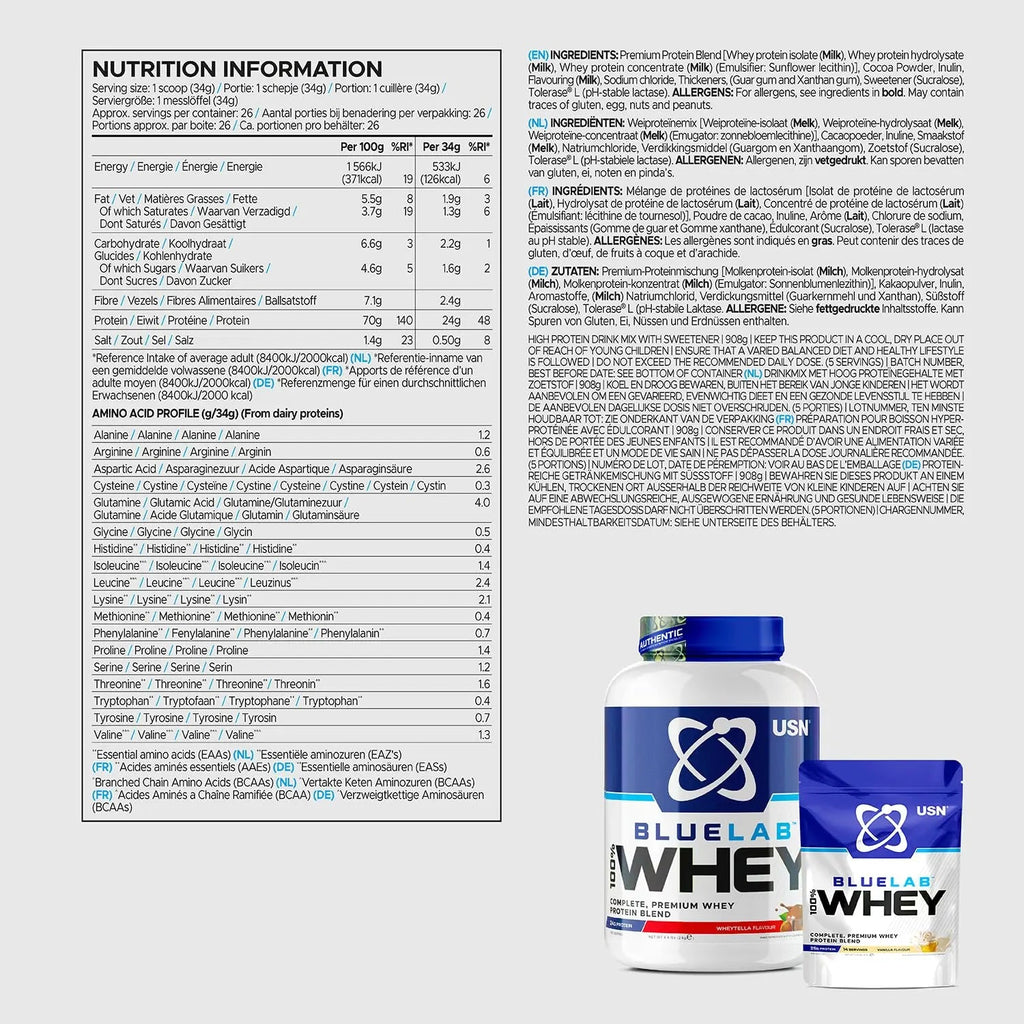 USN Blue Lab Whey Protein Powder: Wheytella - Whey Protein 908g - Post-Workout USN Au supplements