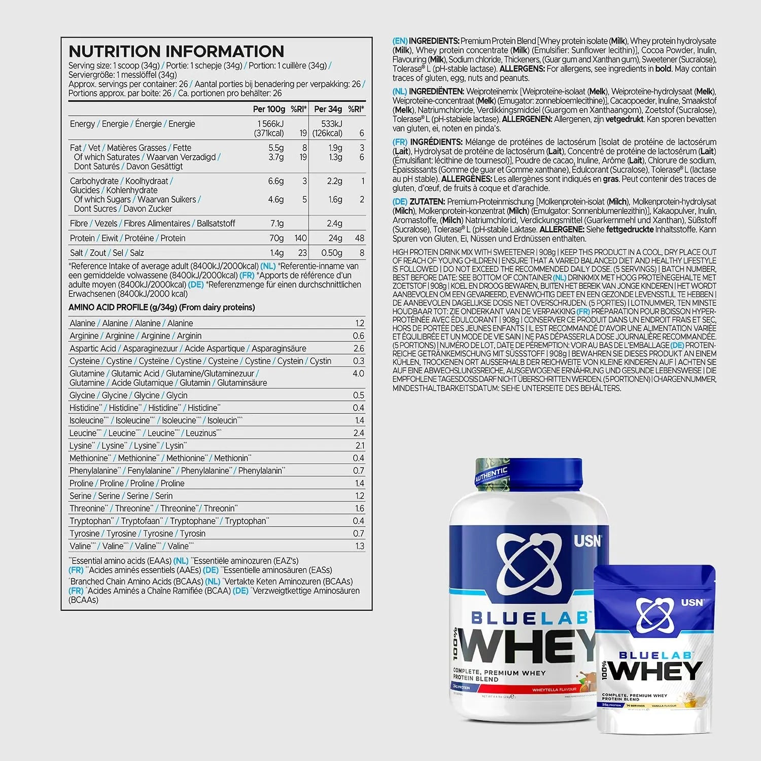USN Blue Lab Whey Protein Powder: Wheytella - Whey Protein 908g - Post-Workout USN Au supplements