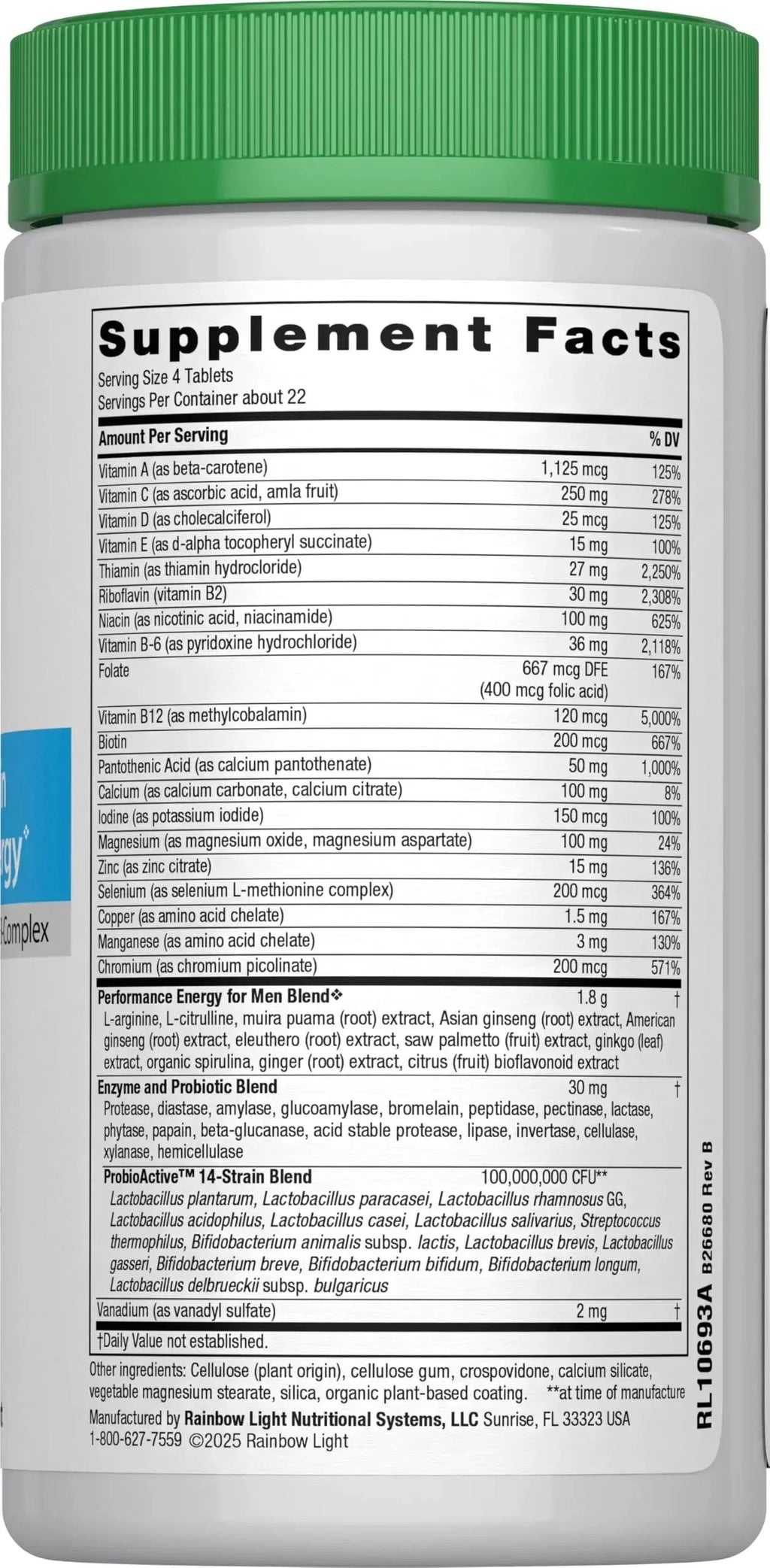 Rainbow Light Performance Energy Multivitamin for Men + | 90 Tablets | Real Food Nutrients | with Digestive Enzymes & Probiotics | Nitric Oxide Precursors Rainbow Light Au supplements