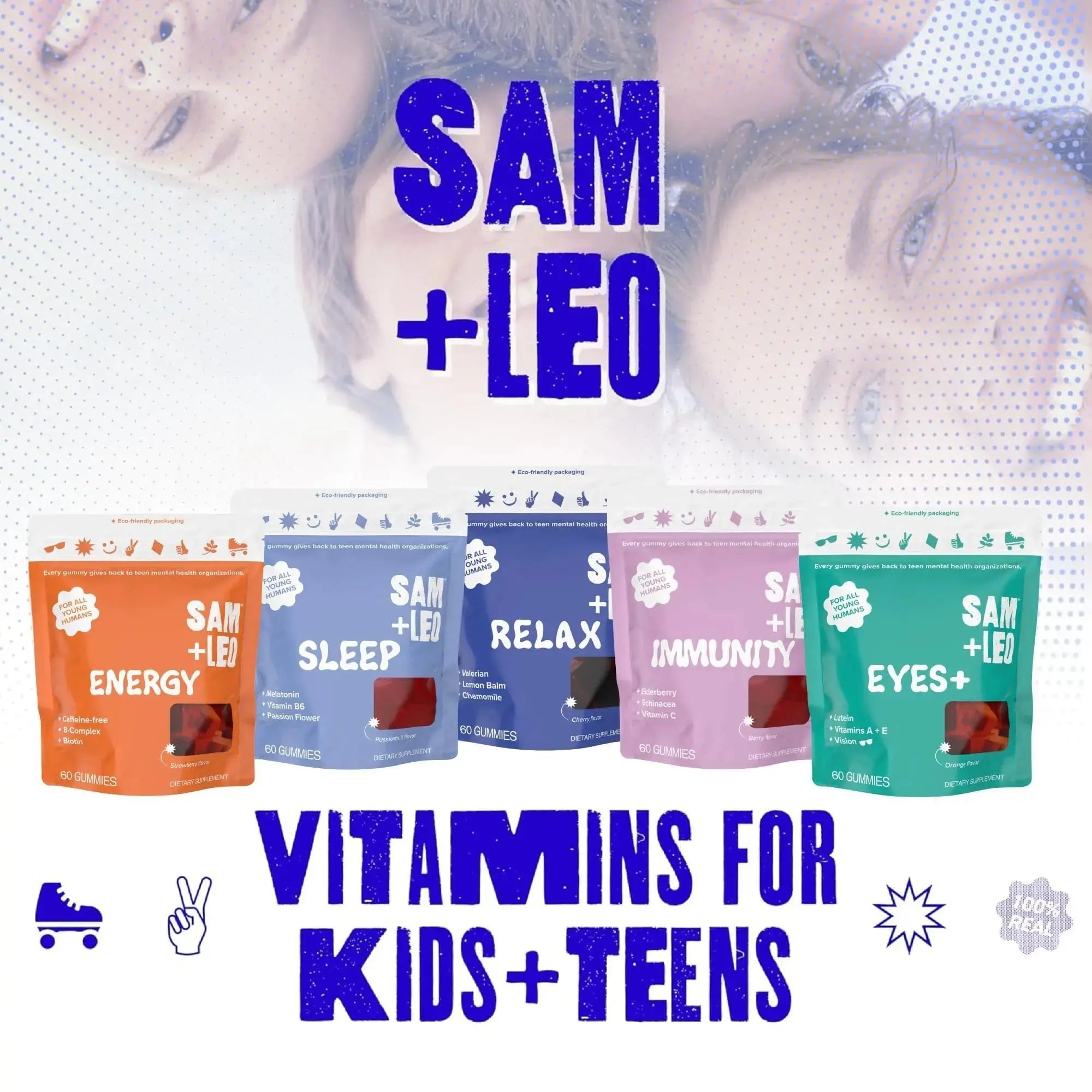 SAM+LEO Vitamin B Complex Gummies with Biotin for Kids & Teens - Caffeine-Free Focus & Energy Support Supplement Gummies | SAM+LEO Au supplements