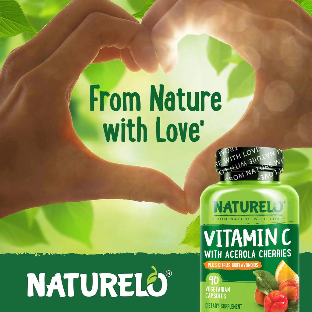 NATURELO Vitamin C with Organic Acerola Cherry Extract and Citrus Bioflavonoids - Vegan Supplement - Immune Support - 500 mg VIT C per Cap NATURELO Au supplements
