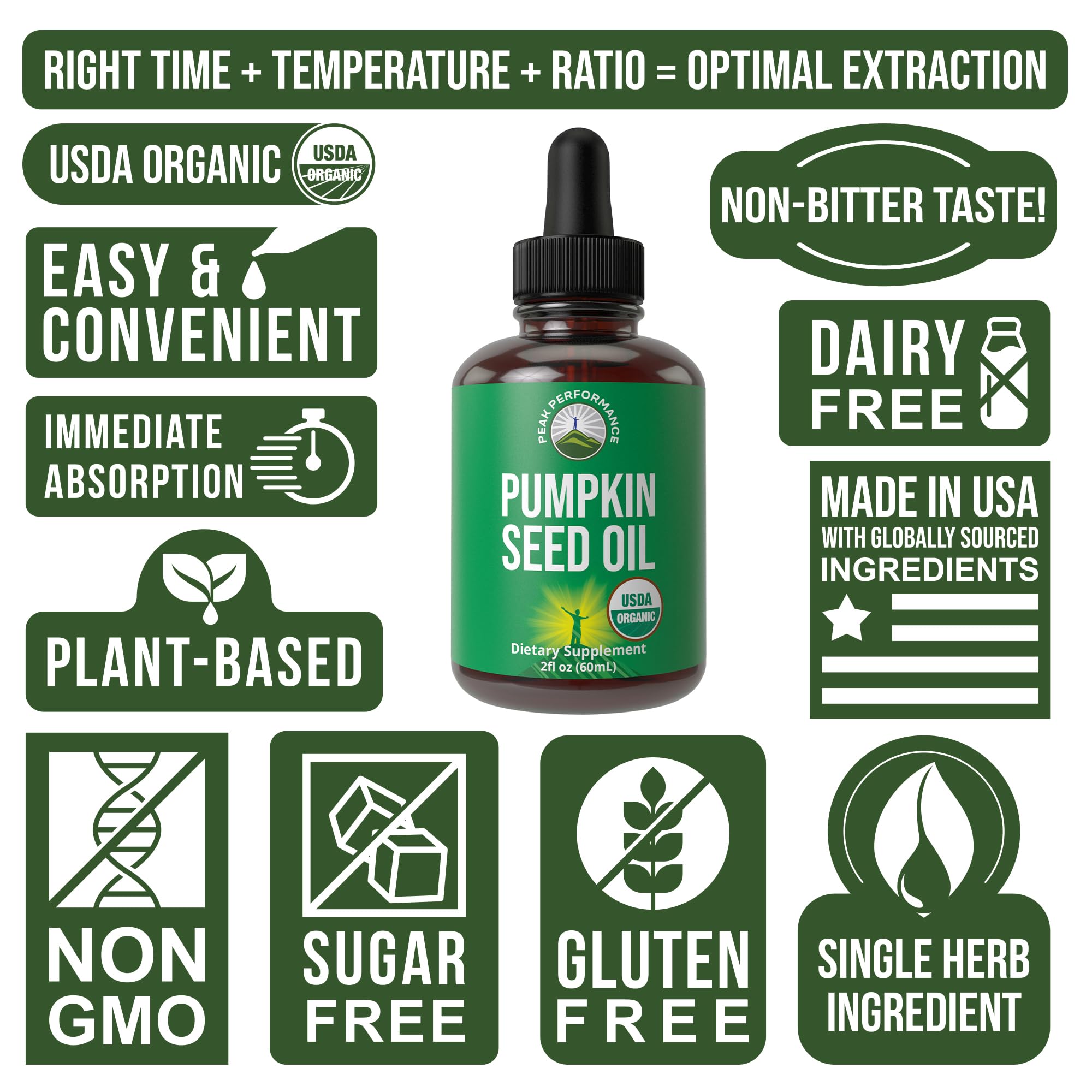 Pumpkin Seed Oil. USDA Organic Vegan Liquid Drops Extract for Women and Men. Supplement for Hair Growth, Skin Health, UT, Prostate Support. Zero Sugar, Gluten Free. Take Orally No Capsules Peak Performance Au supplements