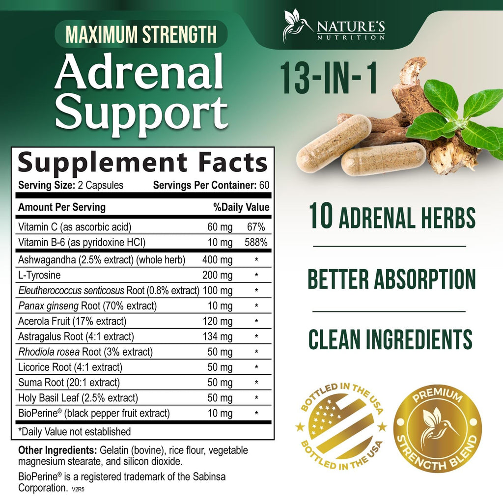 Nature's Nutrition Adrenal Support Supplements Cortex Complex, Best Energy Supplement, Supports Health & Energy Levels, Daily Ashwagandha for Women & Men, Supports Immune System, 120 Capsules Nature's Nutrition Au supplements