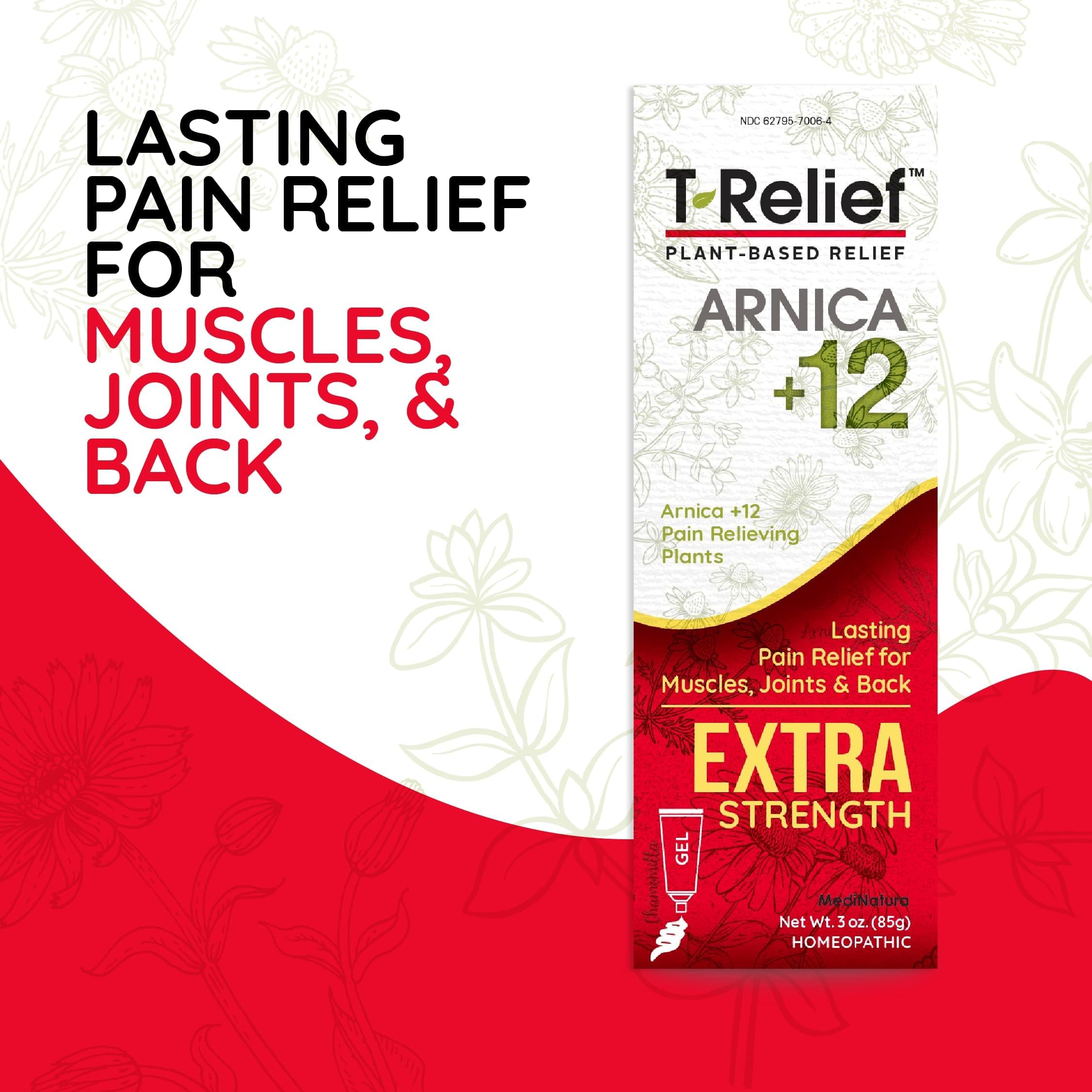 MediNatura T-Relief Extra Strength Gel Arnica +12 Natural Relieving Actives for Back Pain Joint Soreness Muscle Aches & Stiffness Whole Body Fast Acting Relief for Women & Men - 3 oz MediNatura Au supplements