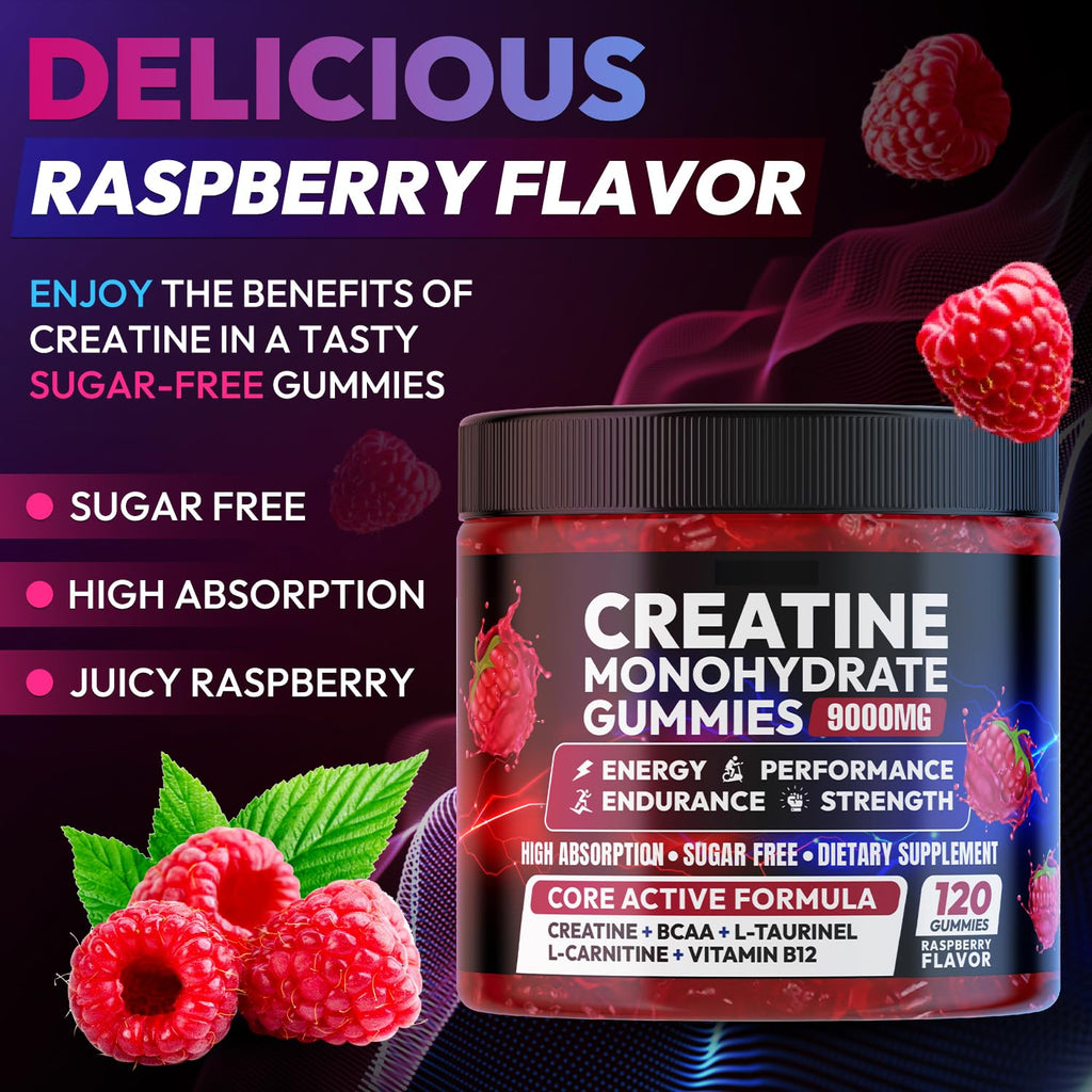 Cytona Creatine Gummies Monohydrate Complex 9000MG, Pre-Workout for Men & Women, Creatine Gummy with L-Taurine, BCAA 2:1, B12/6 for Muscle Support