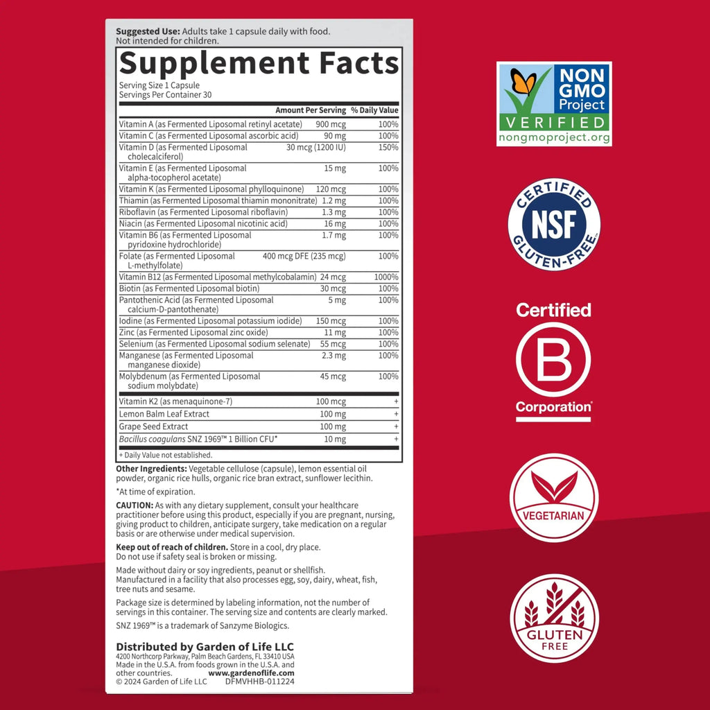 Garden of Life Dr. Formulated Multi+ Heart Health - Fermented Liposomal Multivitamin + Vitamin K2 MK-7, B Vitamins & Probiotics Garden of Life Au supplements
