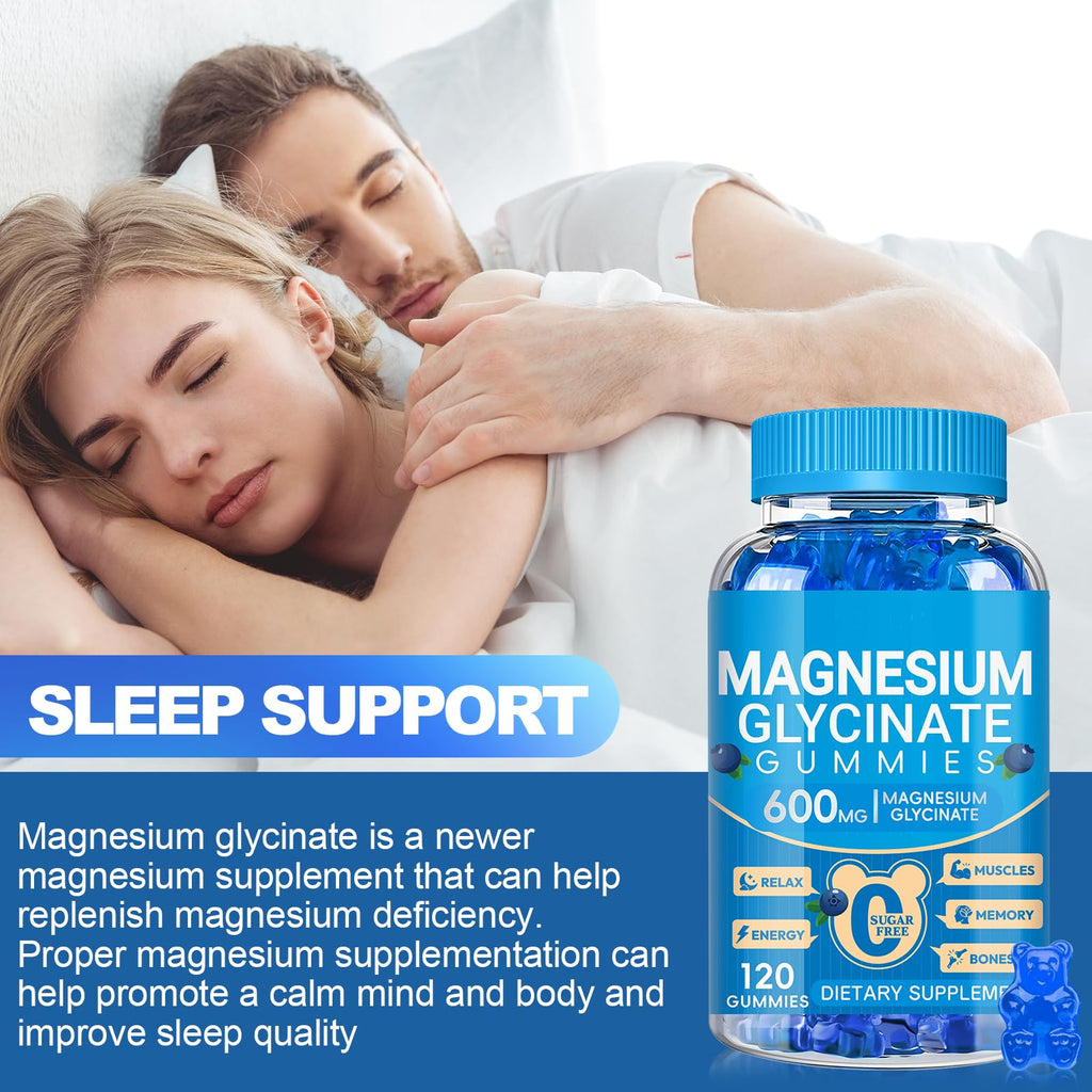 Magnesium Glycinate Gummies 600mg, Chewable Sugar Free Potassium Magnesium Gummies with Manganese Glycinate, Vitamin D, B6, and CoQ10 for Calm Suppor