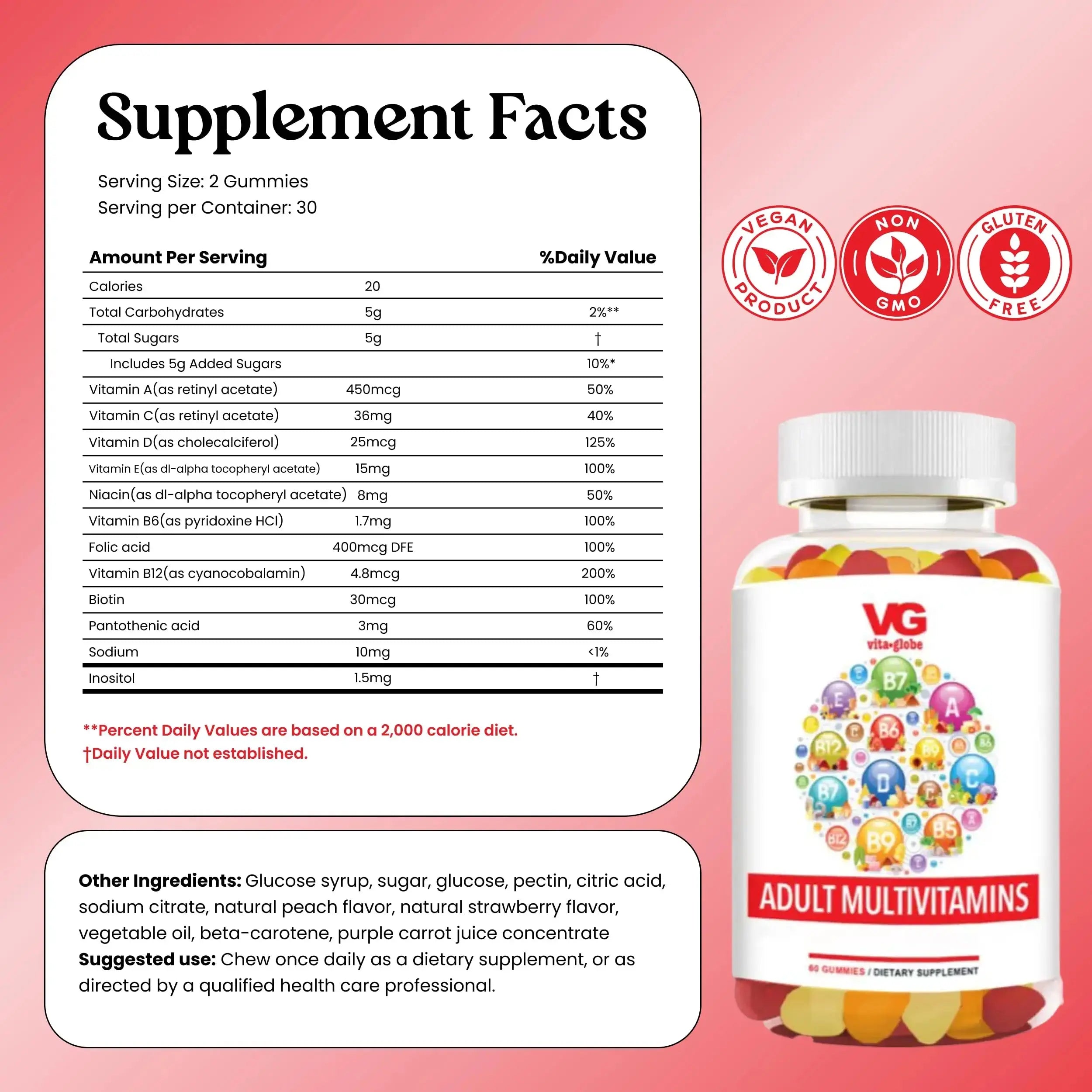 VITA GLOBE Adult Multivitamin Gummies – 9 Daily Vitamins with C, D, E, B6, B12, Folate & Biotin | Delicious Juicy Trio Orange VITA GLOBE Au supplements