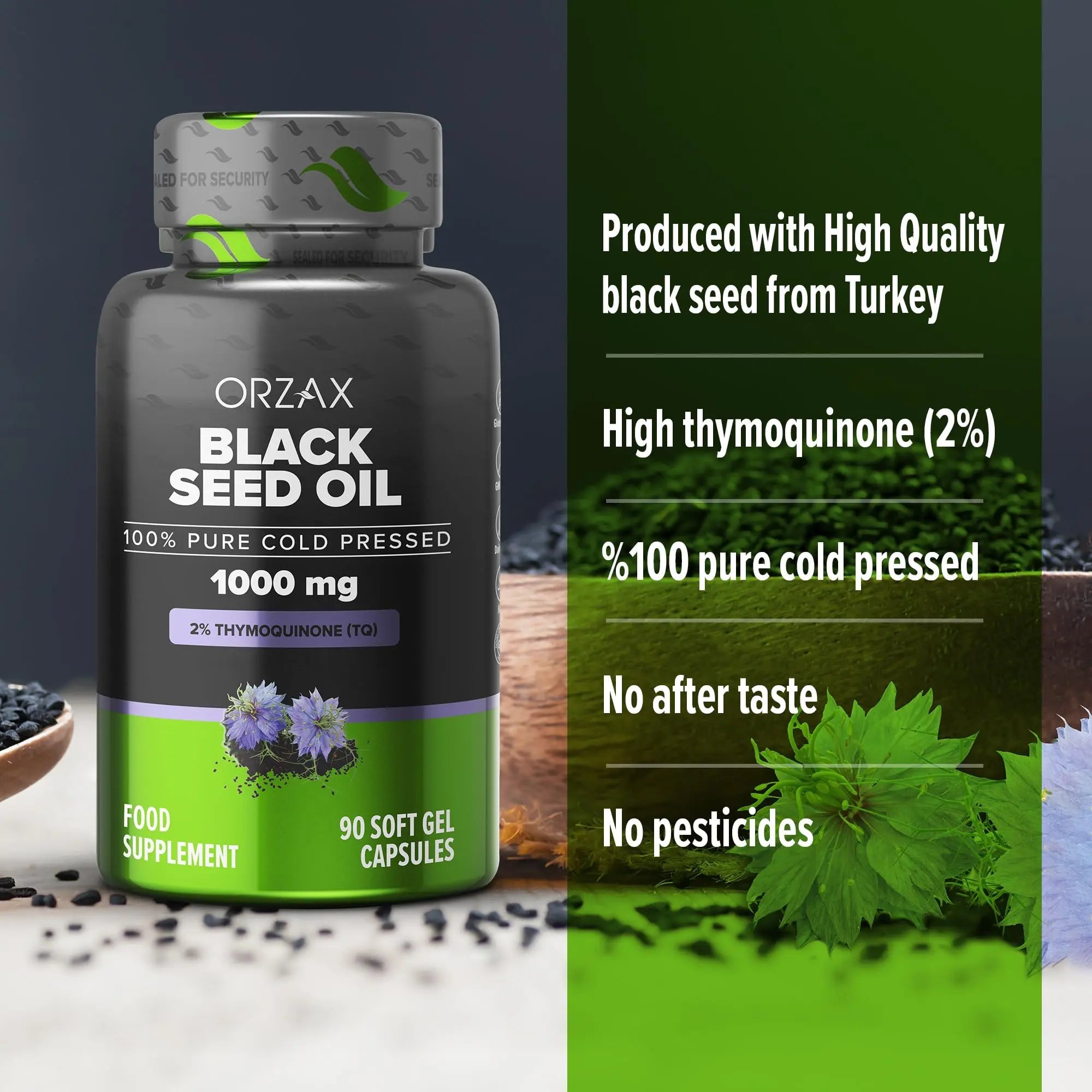 ORZAX Black Seed Oil Organic Cold Pressed Capsules with 2% Thymoquinone ORZAX Au supplements