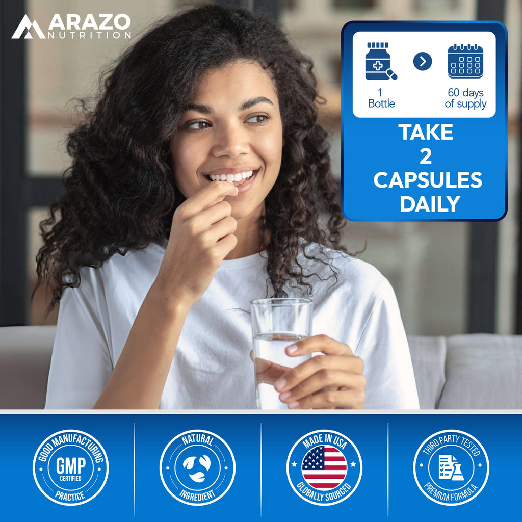 5-HTP 200 MG Per Serving Plus Calcium for Mood, Sleep – Supports Calm and Relaxed Mood – 99% High Purity – 120 Capsules – Arazo Nutrition