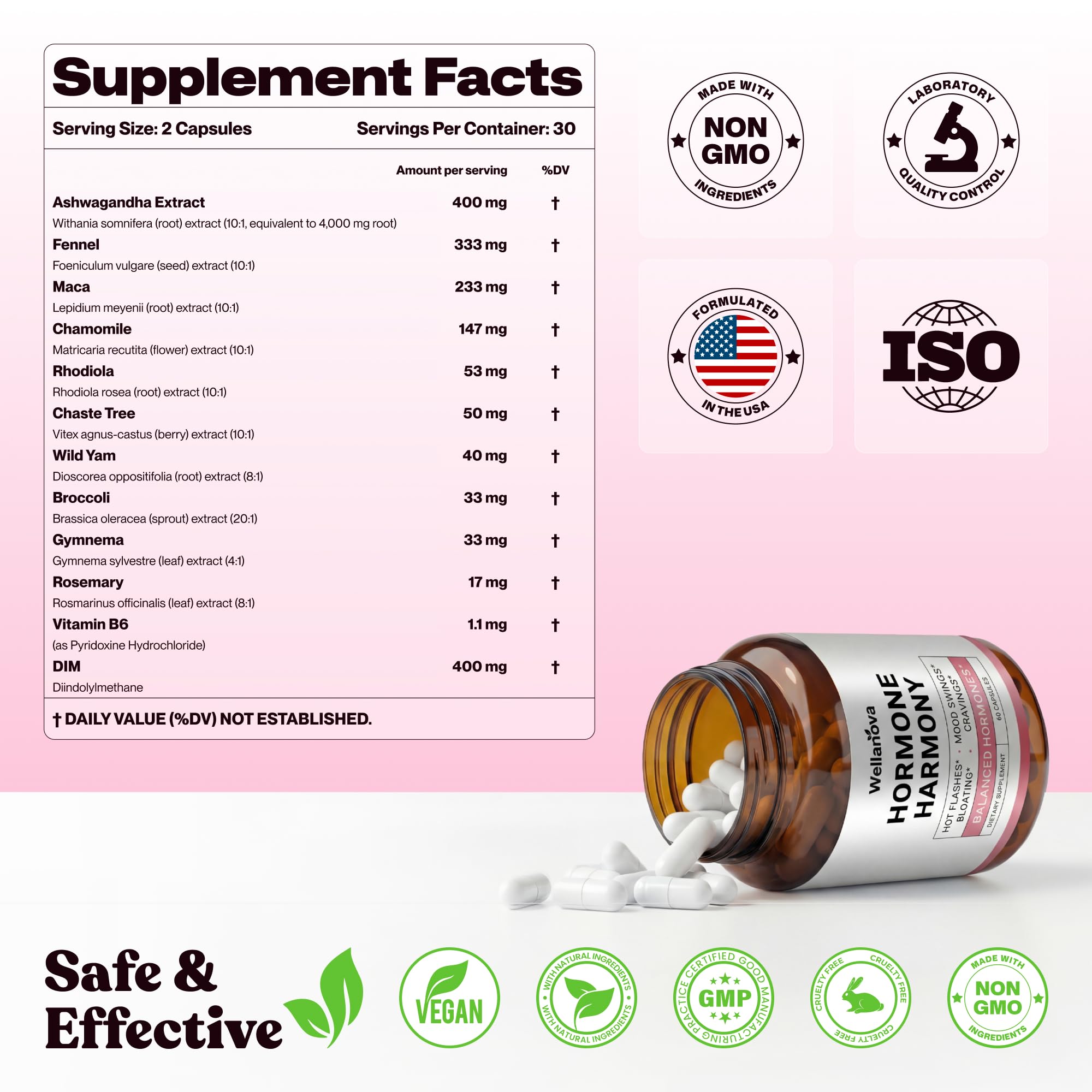 Wellanova Hormone Harmony for Women – Natural Hormonal Balance Support for Menopause & Perimenopause – Hot Flashes, Mood Swings, Cravings, Bloating Relief – 60 Capsules Wellanova Au supplements