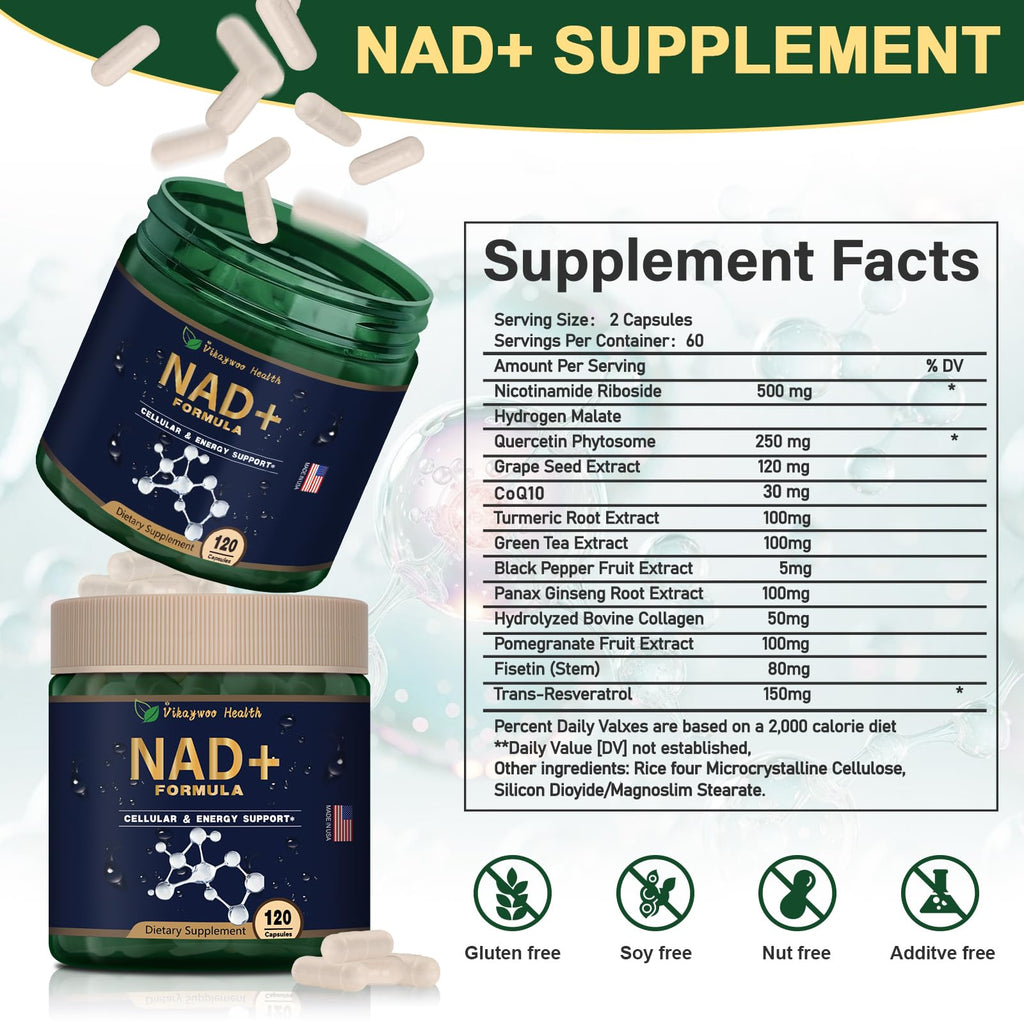 Vikaywoo NAD Supplement 1585 Mg -True NAD & Resveratrol, NMN Alternative Liposomal NAD+ for Women & Men, Support Cellular Health, Stamina & Healthy Aging - 120 Capsules Vikaywoo Au supplements