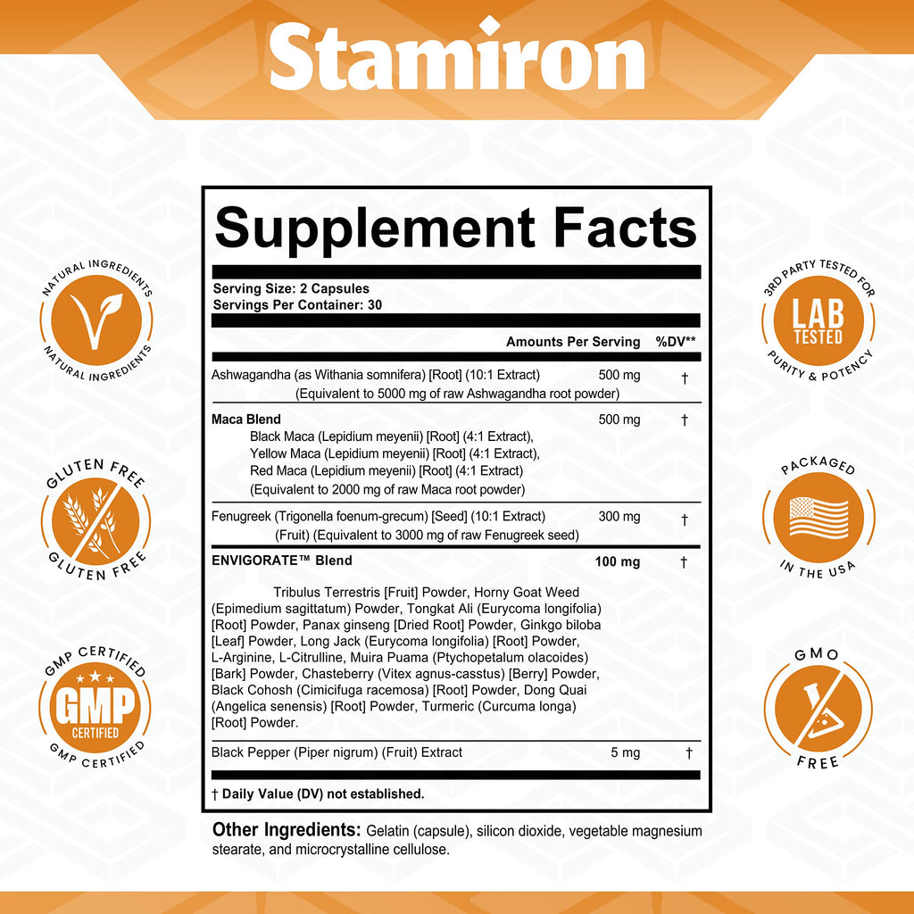 Stamiron Maca Root 2000mg Fenugreek 3000mg Ashwagandha 5000mg Supplement Stamiron Au supplements