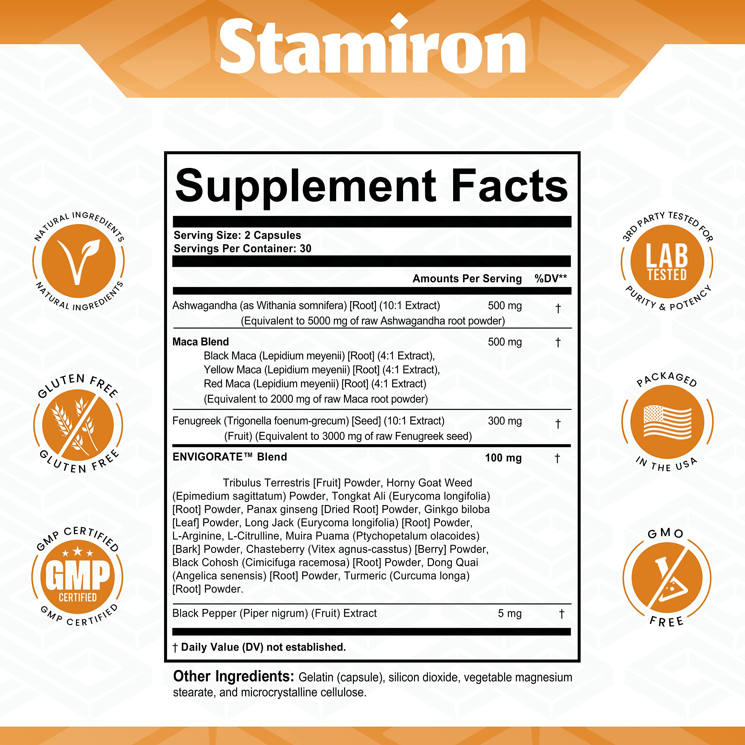 Stamiron Maca Root 2000mg Fenugreek 3000mg Ashwagandha 5000mg Supplement Stamiron Au supplements