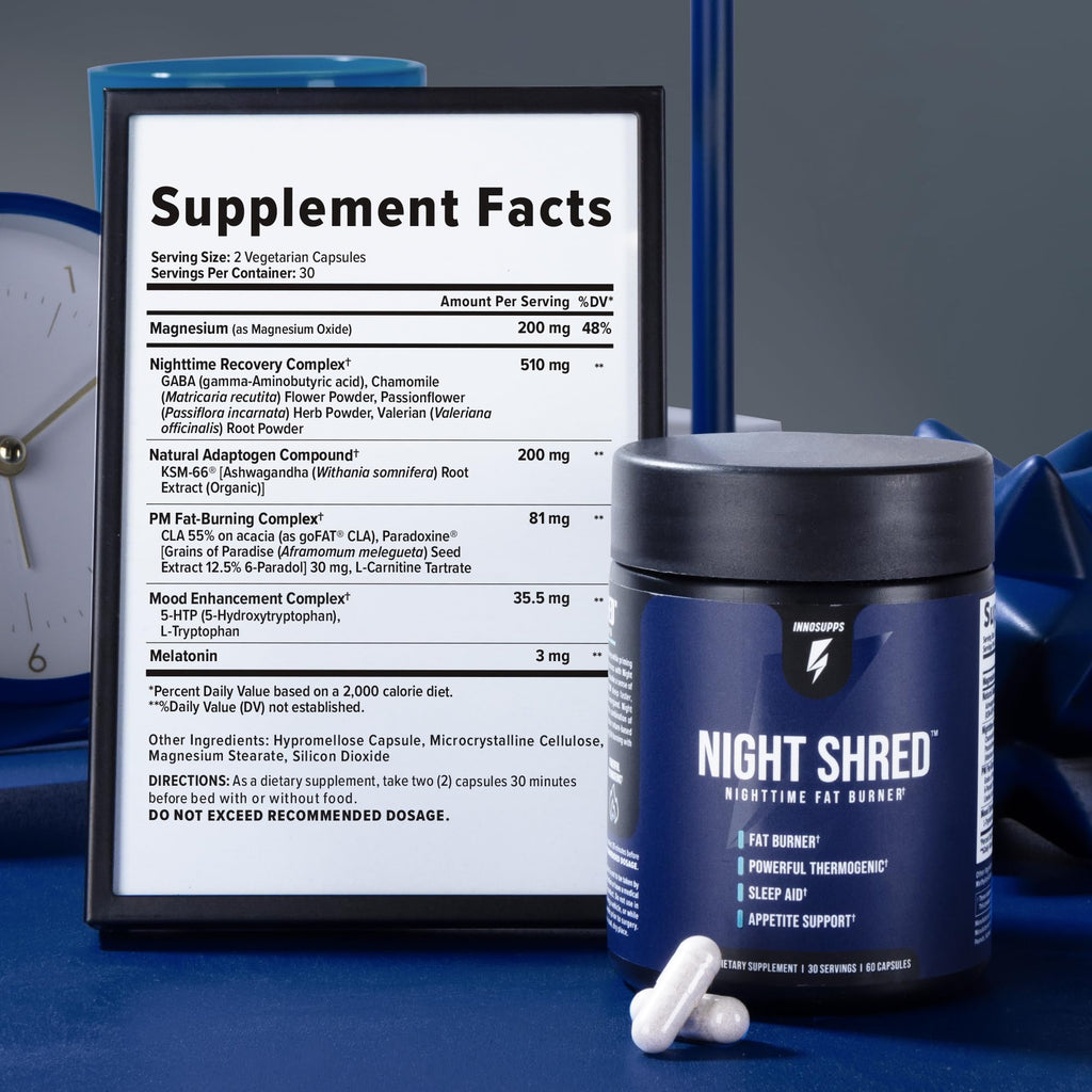 InnoSupps Night Shred Fat and Natural Sleep Support | Ashwaganda, 5-HTP, CLA, Melatonin | Appetite Suppressant
