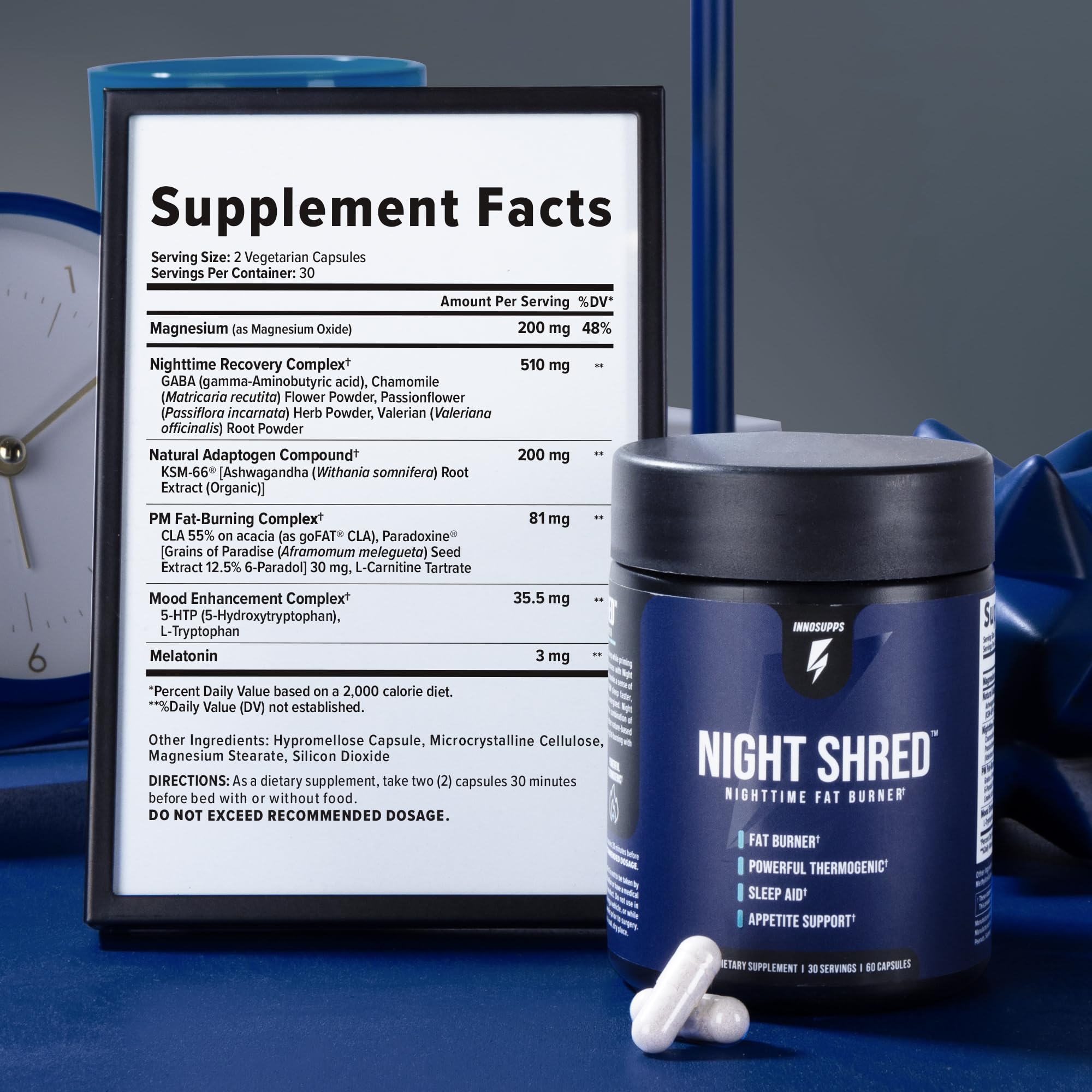InnoSupps Night Shred Fat and Natural Sleep Support | Ashwaganda, 5-HTP, CLA, Melatonin | Appetite Suppressant
