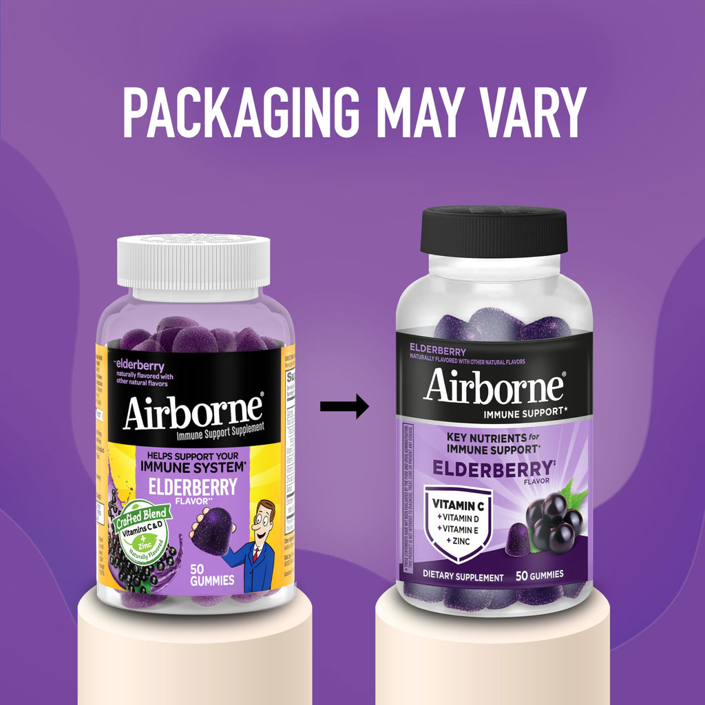Airborne Elderberry + Zinc & Vitamin C Gummies For Adults, Immune Support Vitamin D & Zinc Gummies With Powerful Antioxidant Vitamins C D & E