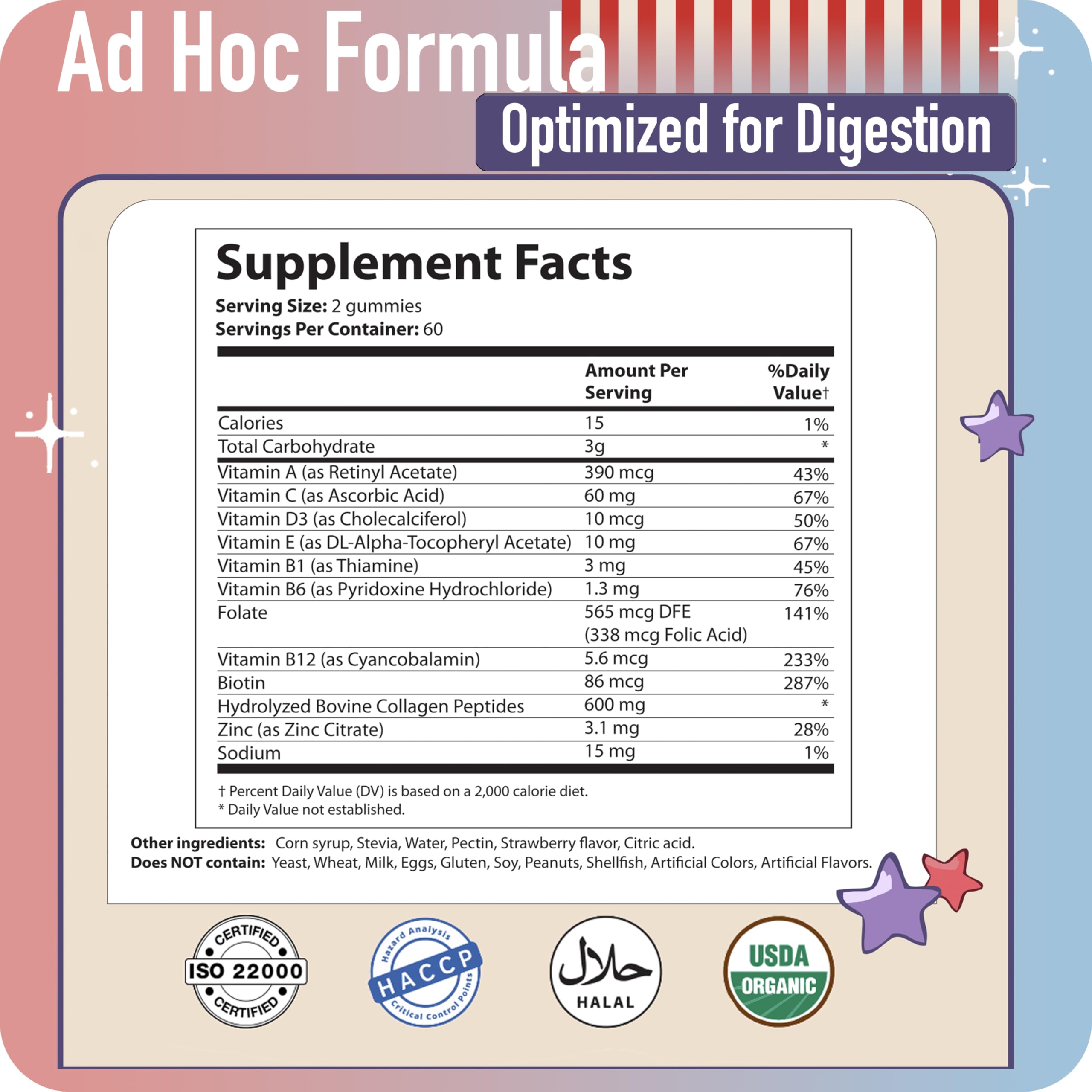 Collagen Peptides Gummies for Women – Biotin, Zinc, Vitamin D3 – 120 Count – Hydrolyzed Collagen Gummy Complex – Hair, Skin & Nails Support – Sugar-Free, Halal, Lactose-Free, Strawberry Cream Flavor ad hoc Au supplements