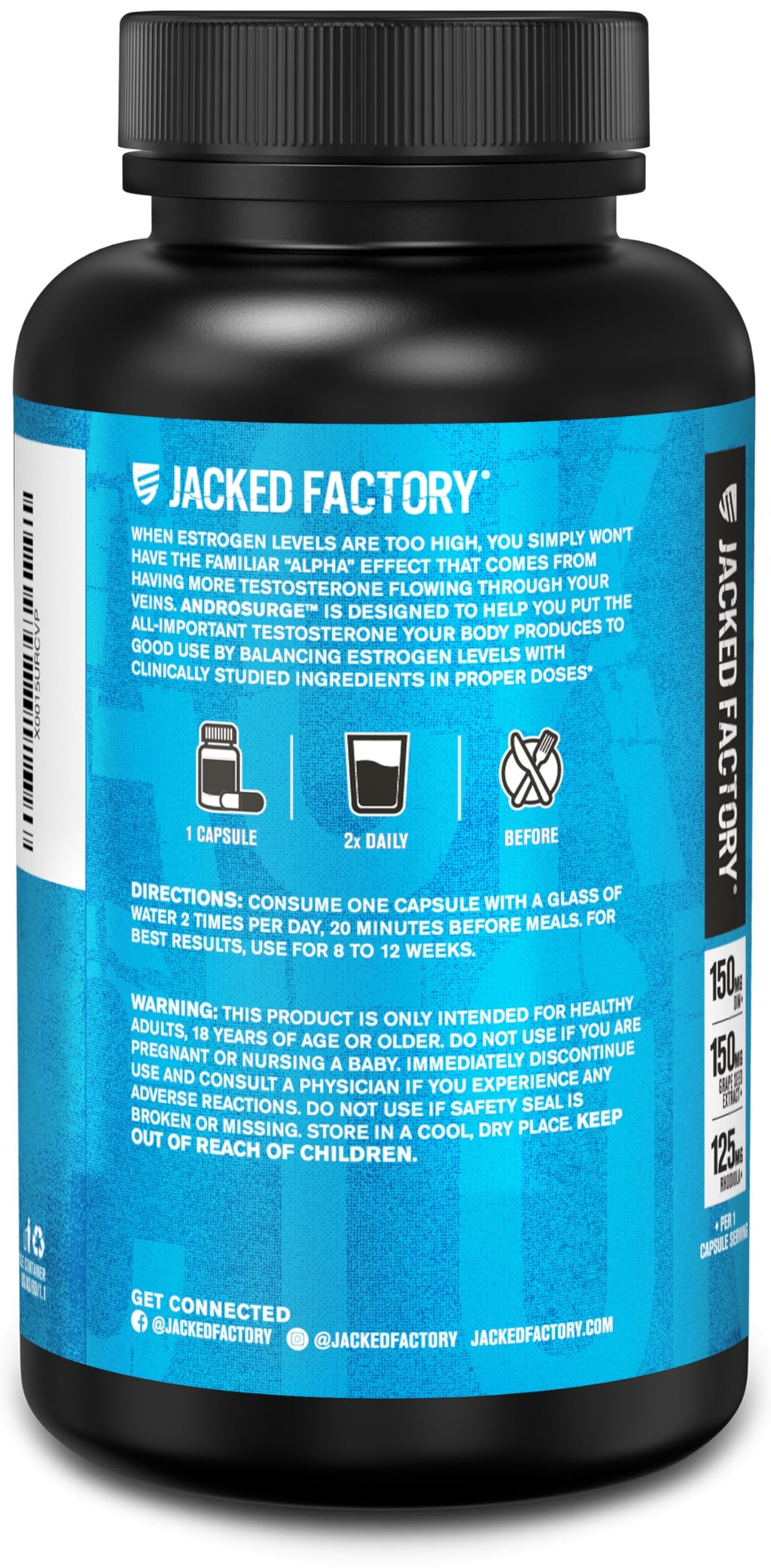 Jacked Factory Androsurge Estrogen Blocker for Men - Natural Testosterone Booster for Men & Estrogen Metabolizer with Tongkat Ali, DIM, Long Jack & More