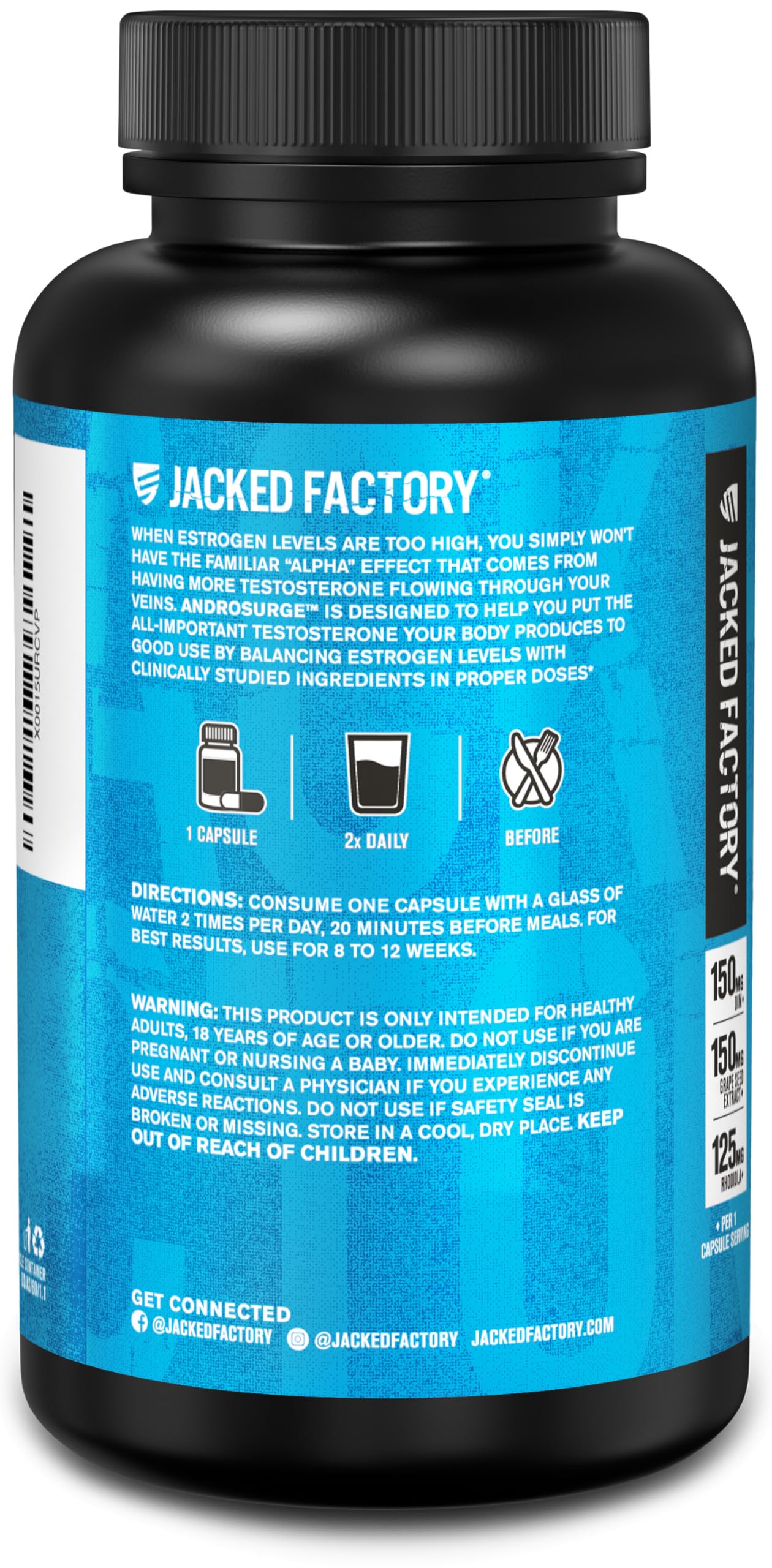 Jacked Factory Androsurge Estrogen Blocker for Men - Natural Testosterone Booster for Men & Estrogen Metabolizer with Tongkat Ali, DIM, Long Jack & More