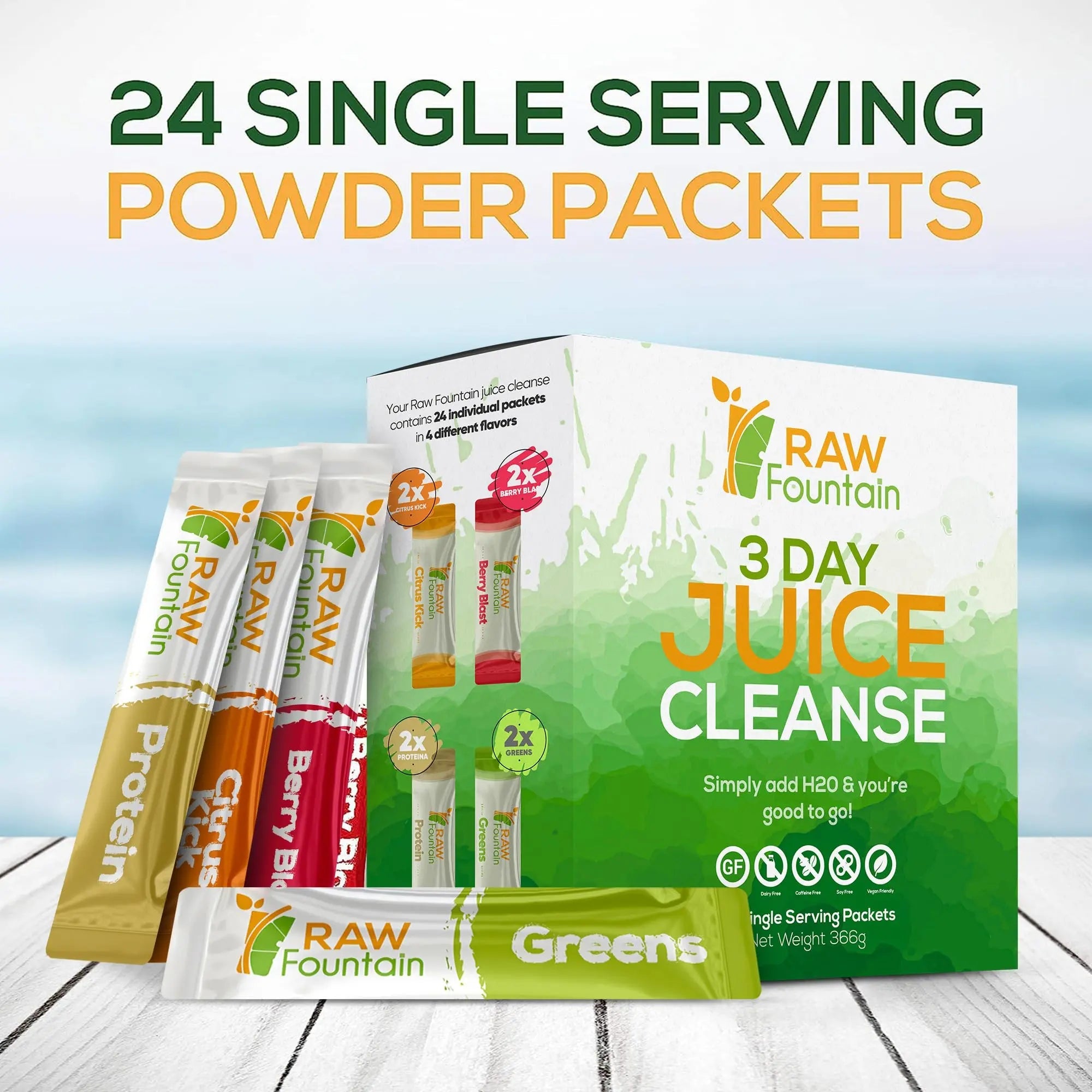 Raw Fountain 3 Day Juice Cleanse Detox, Weight Management Program, 24 Powder Packets Raw Fountain Au supplements