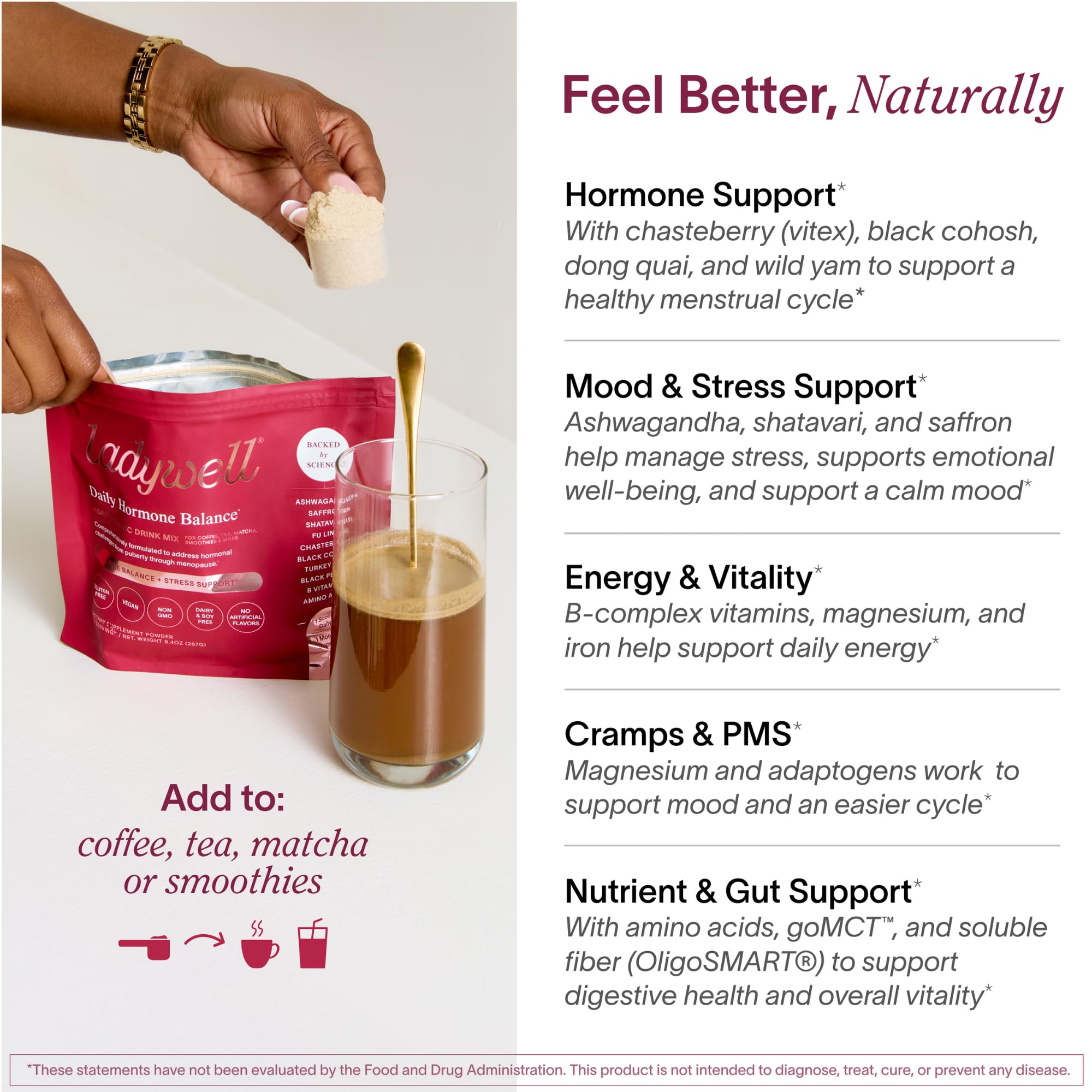 Ladywell Daily Hormone Balance Powder | Natural Cycle Support for Women | Supports Mood, Bloating, Cramps, Skin Health & Cravings with Chasteberry, B Vitamins, Ashwagandha, Saffron + | 30 Servings Ladywell Au supplements