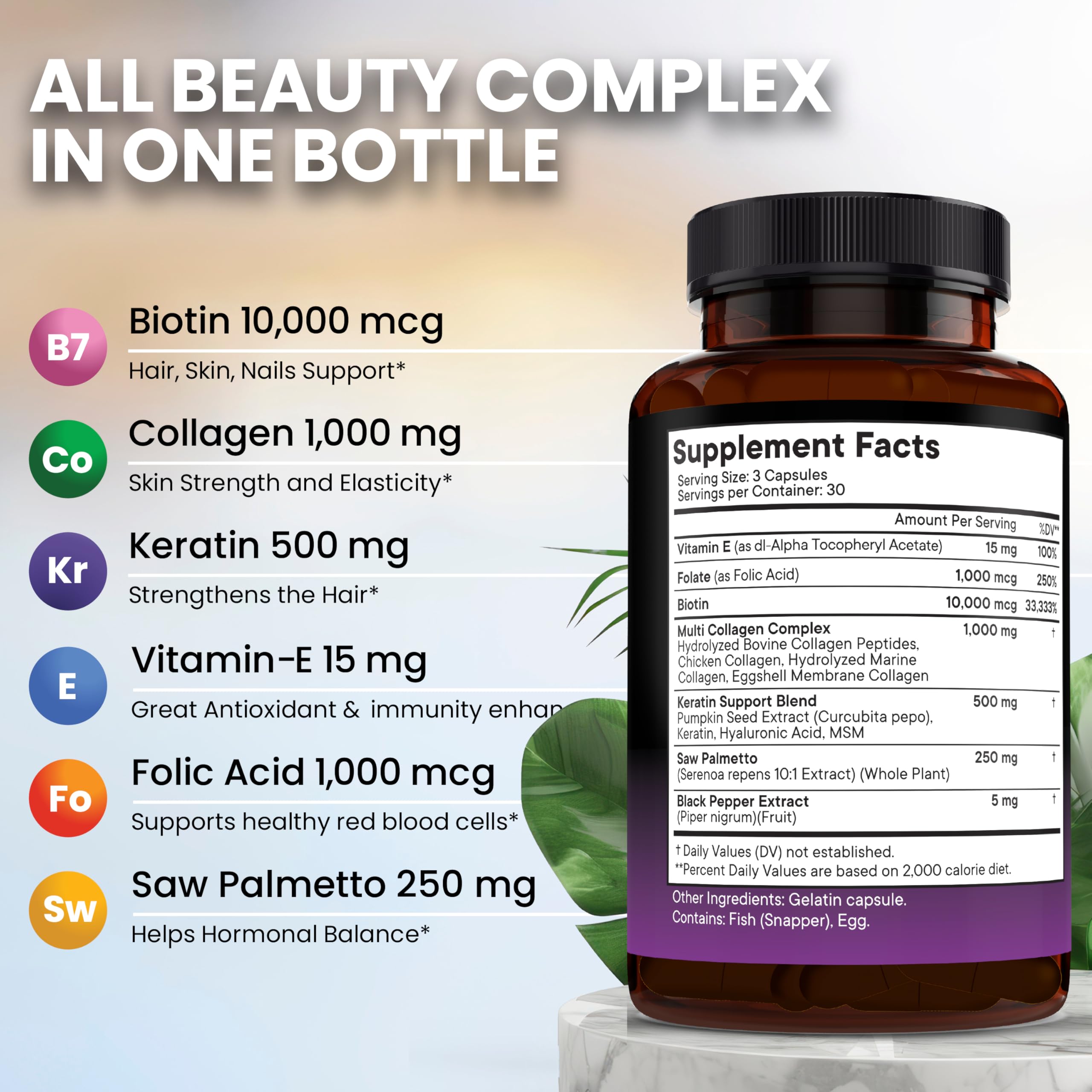 NEW AGE Biotin Collagen Keratin Hyaluronic Acid - 50,000mcg Hair Growth Vitamins for Men and Women, Nails, Hair, Skin Vitamins and DHT Blocker with Vitamin E Folic