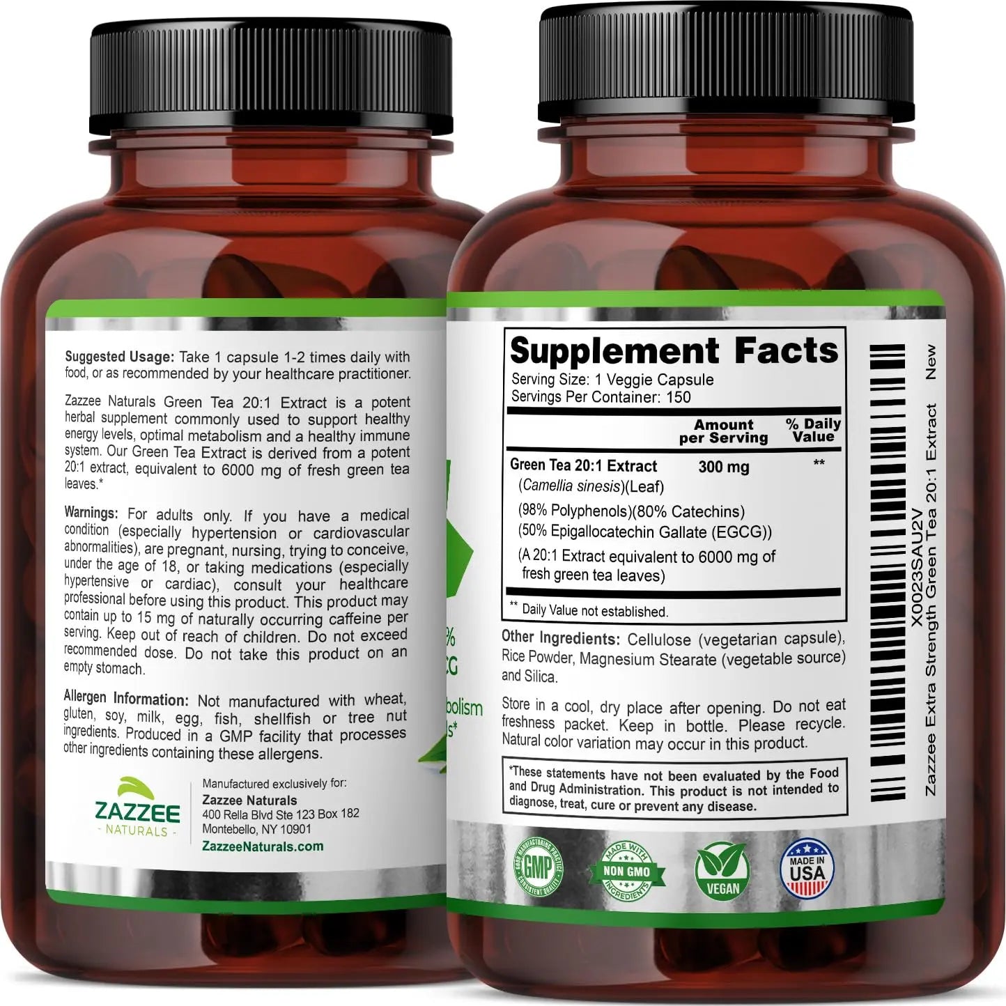 Zazzee Extra Strength Green Tea 20:1 Extract, 6000 mg Strength, 50% EGCG Zazzee Au supplements