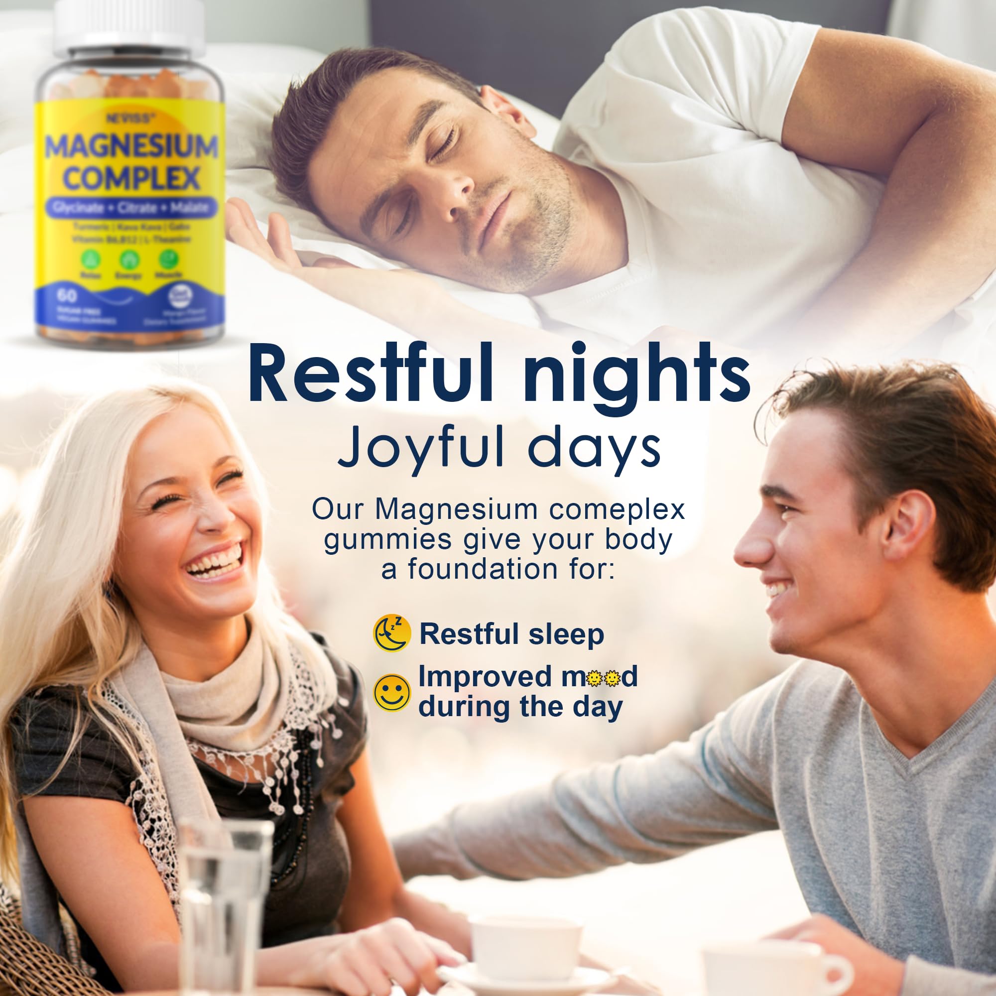 Magnesium Complex Gummies 400mg, Magneisum Glycinate Citrate Malate + Turmeric, GABA, B6 B12, Kava Kava, L-Theanine for Sleep, Calm, Relaxation, Energy