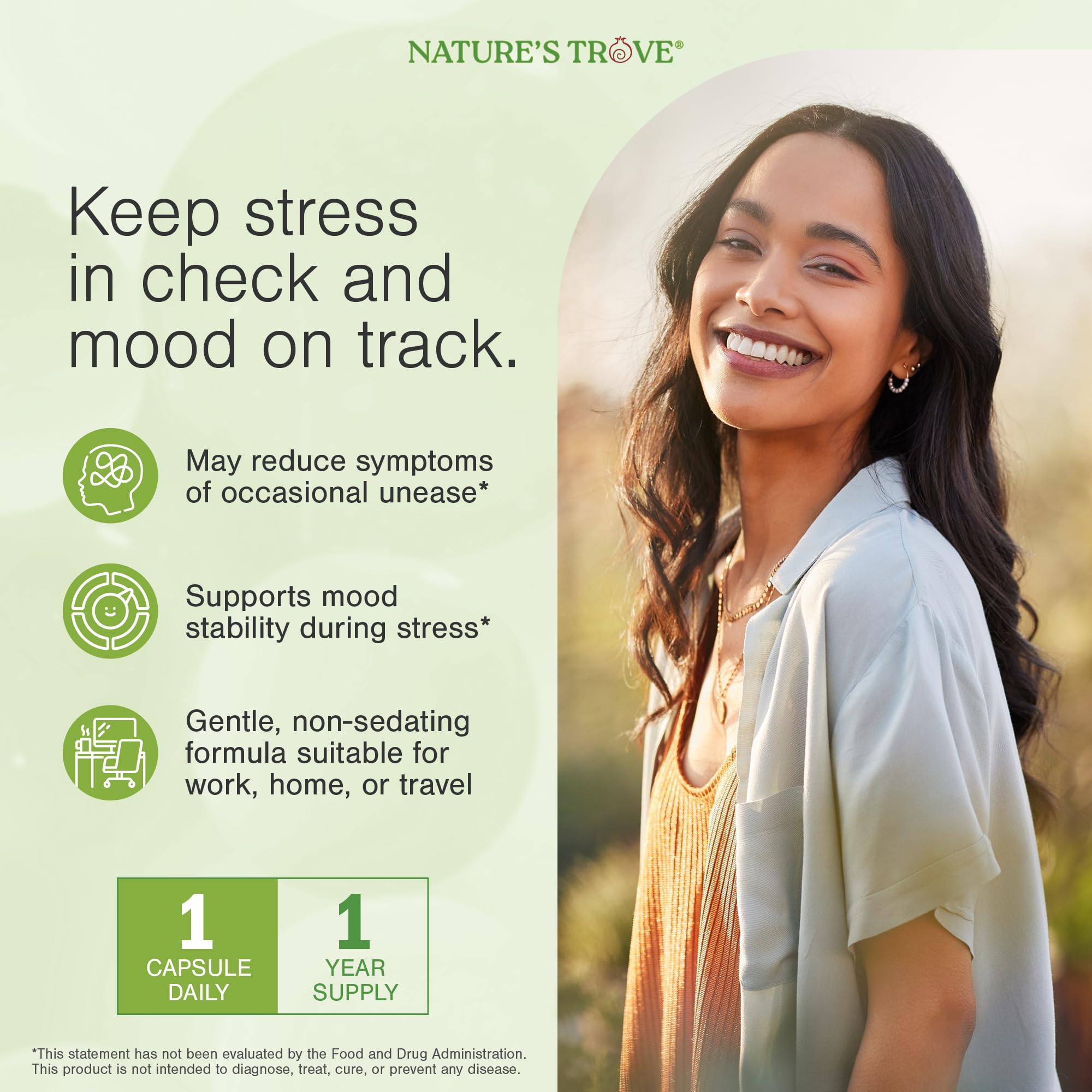 Nature's Trove L-Theanine 200mg Super Value Size - 365 Vegetarian Capsules
