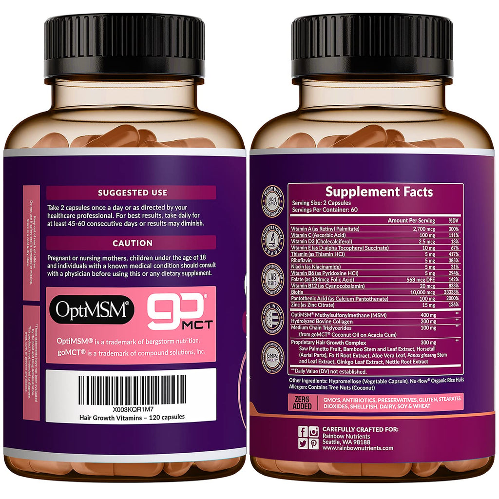 Hair Growth Vitamins for Women | Biotin 10,000mcg, Collagen, Patented OptiMSM®, goMCT