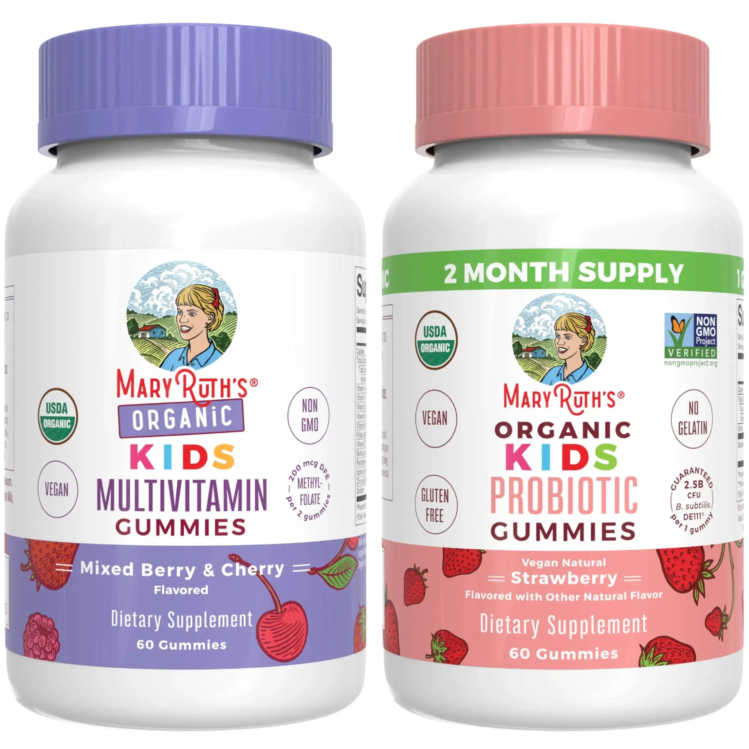 MaryRuth Organics Gummies for Kids–Multivitamin (Mixed Berry & Cherry), & Probiotic (Strawberry) | USDA Organic, No Gelatin! | MARYRUTH'S Au supplements