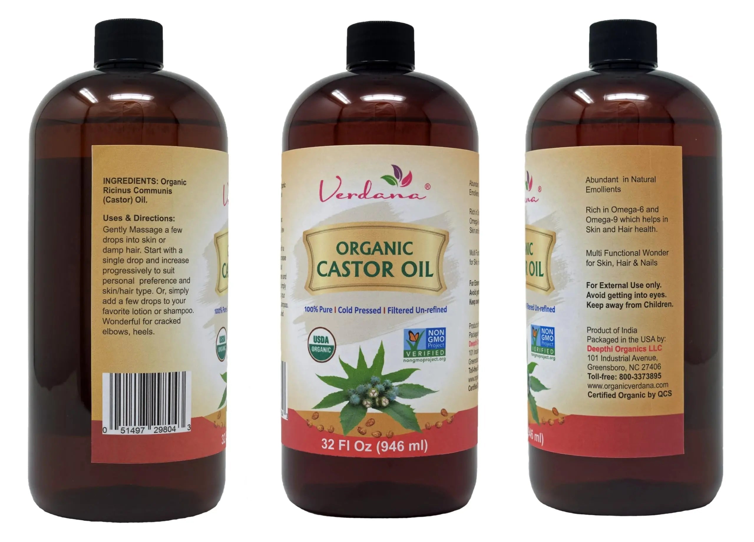Verdana Organic Castor Oil – USDA Certified Organic – Cold Pressed, Unrefined, 100% Pure and Hexane Verdana Au supplements