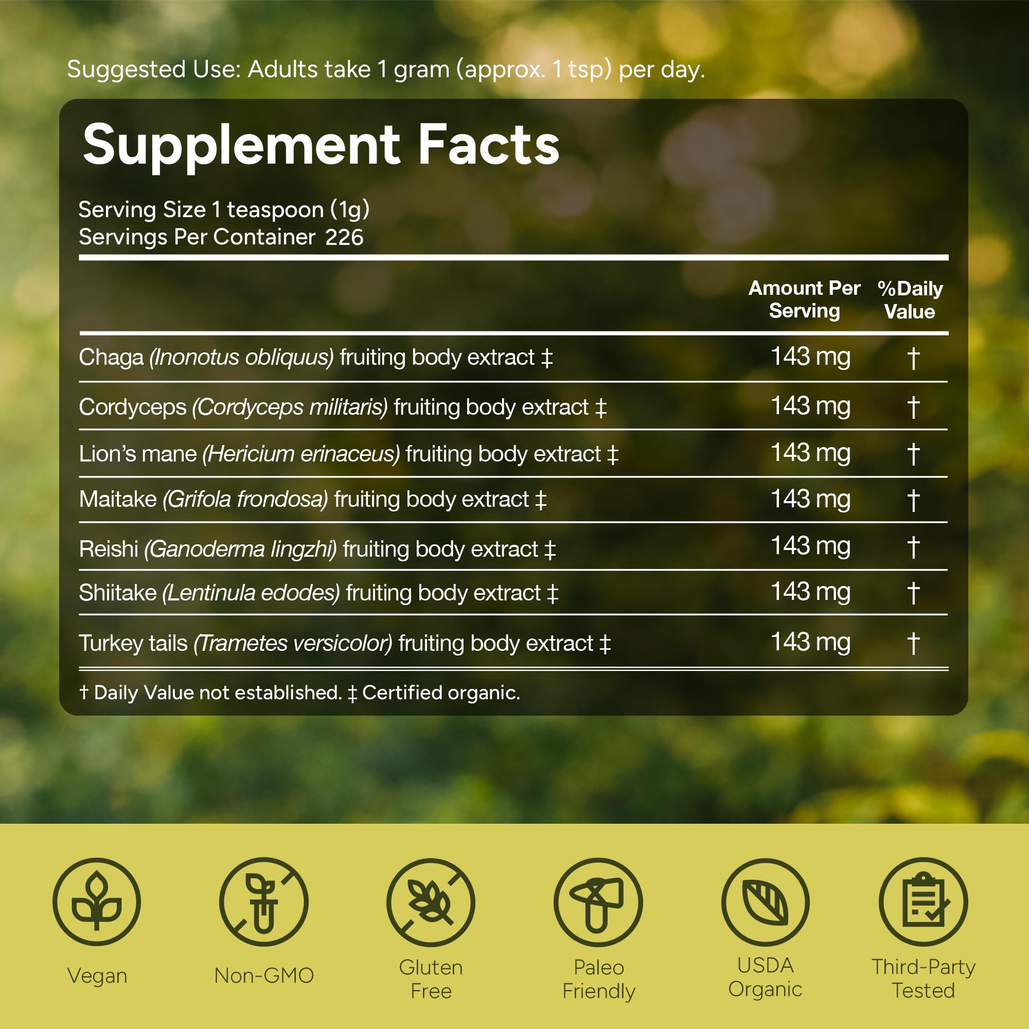 Naturealm Sacred 7 Organic Mushroom Powder Supplement | 7-Month Supply | 7-in-1 Blend with Lions Mane, Reishi, Chaga | Brain & Immune Support