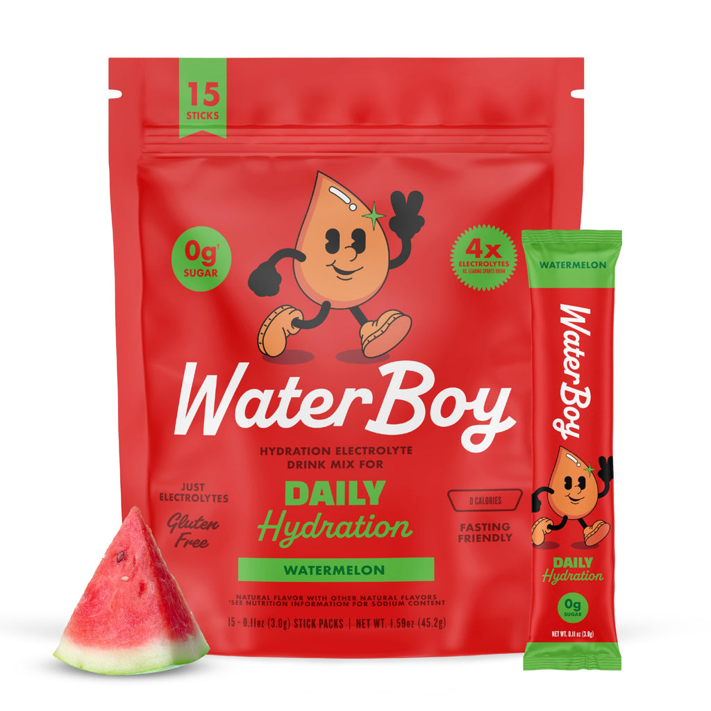 Waterboy Daily Hydration | 1,570mg Electrolyte Powder Packets | No Sugar, All Natural, Gluten Free, Zero Calories | 15 Drink Stick Mixes (Watermelon)