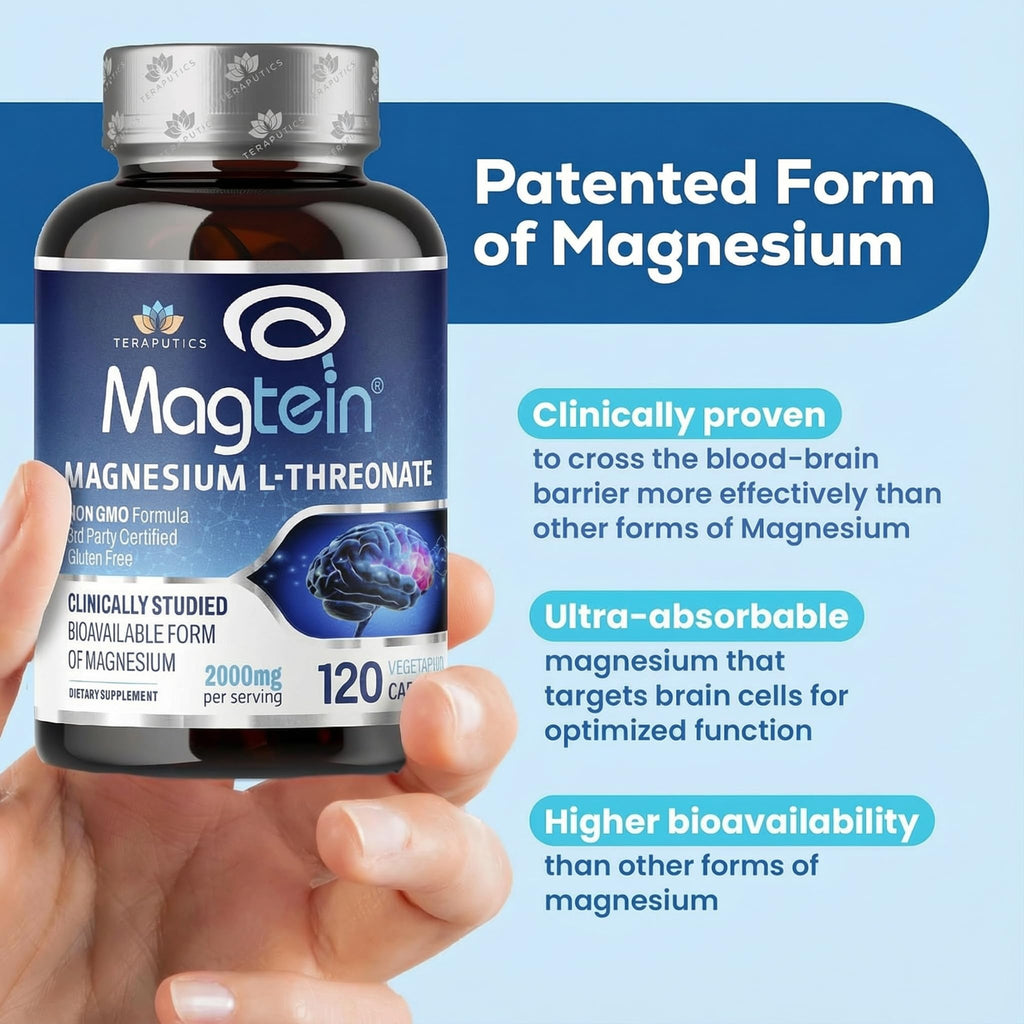 Magnesium L Threonate, Magtein, Brain Supplement for Memory, Focus, Sleep and Cognitive Support, High Absorption Magnesium L-Threonate, Non-GMO