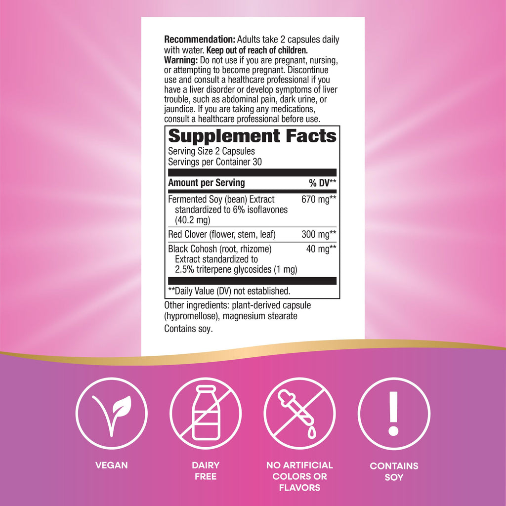 Nature's Way EstroSoy, Menopause Relief Blend*, Helps Relieve Menopausal Symptoms*, Black Cohosh, Fermented Soy Extracts, Red Clover, 60 Vegan Capsules (Packaging May Vary) Nature's Way Au supplements