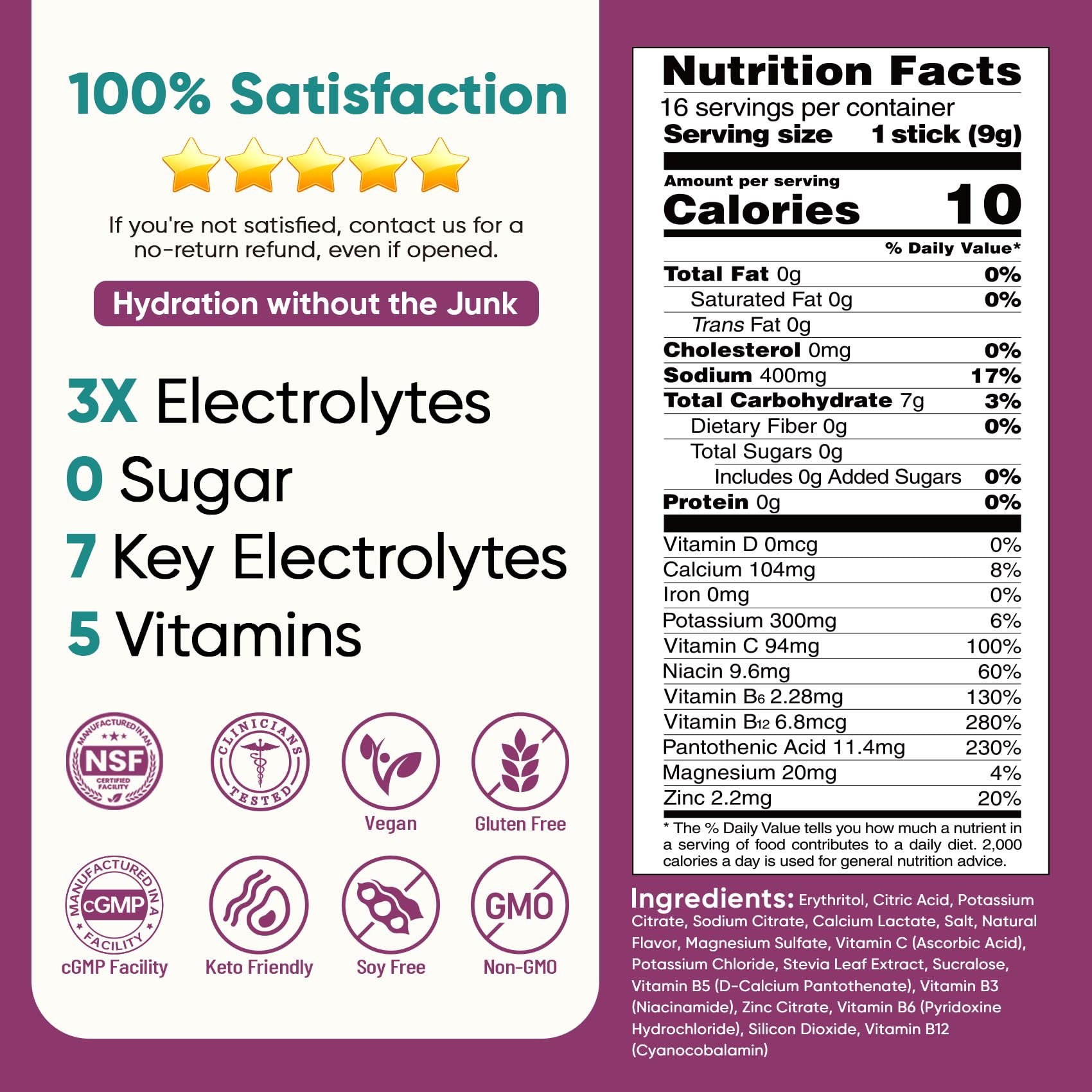 Venture Pal Sugar Free Electrolyte Powder Packets - Liquid Daily IV Drink Mix for Rapid Hydration & Party Recovery | 5 Vitamins & 7 Electrolytes| Keto Friendly