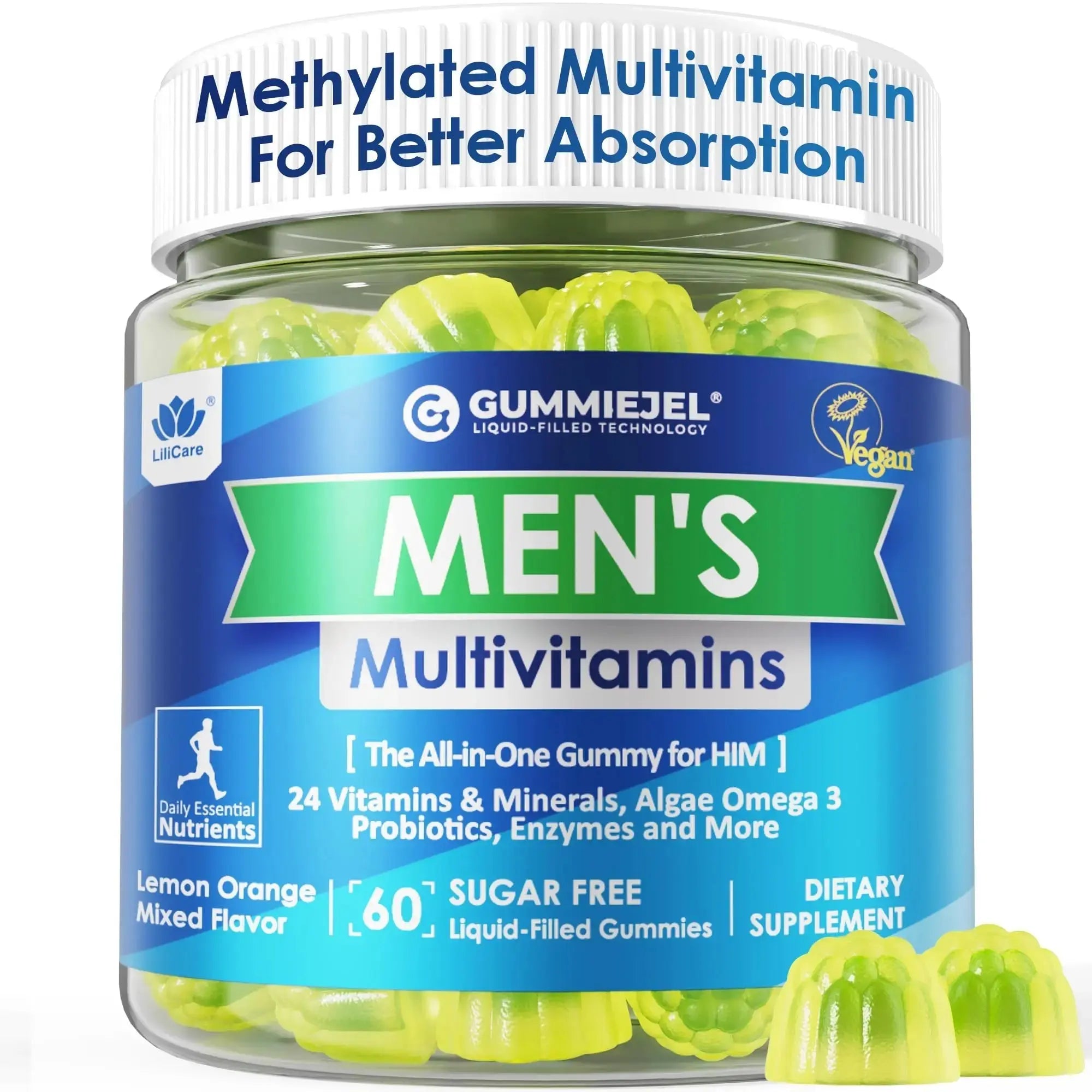Mens Multivitamins Gummies, Methylated Multivitamin for Men, B Complex, Minerals, Vegan Omega 3, Probiotic, Enzyme LILICARE Au supplements